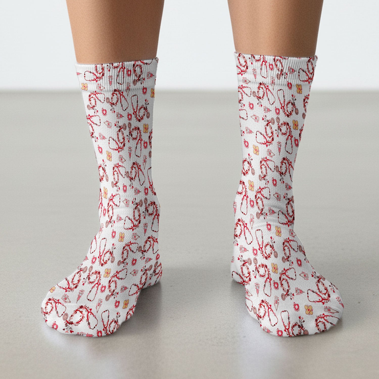 Heart Stethoscope Medical Pattern, Socks for Nurse Doctor