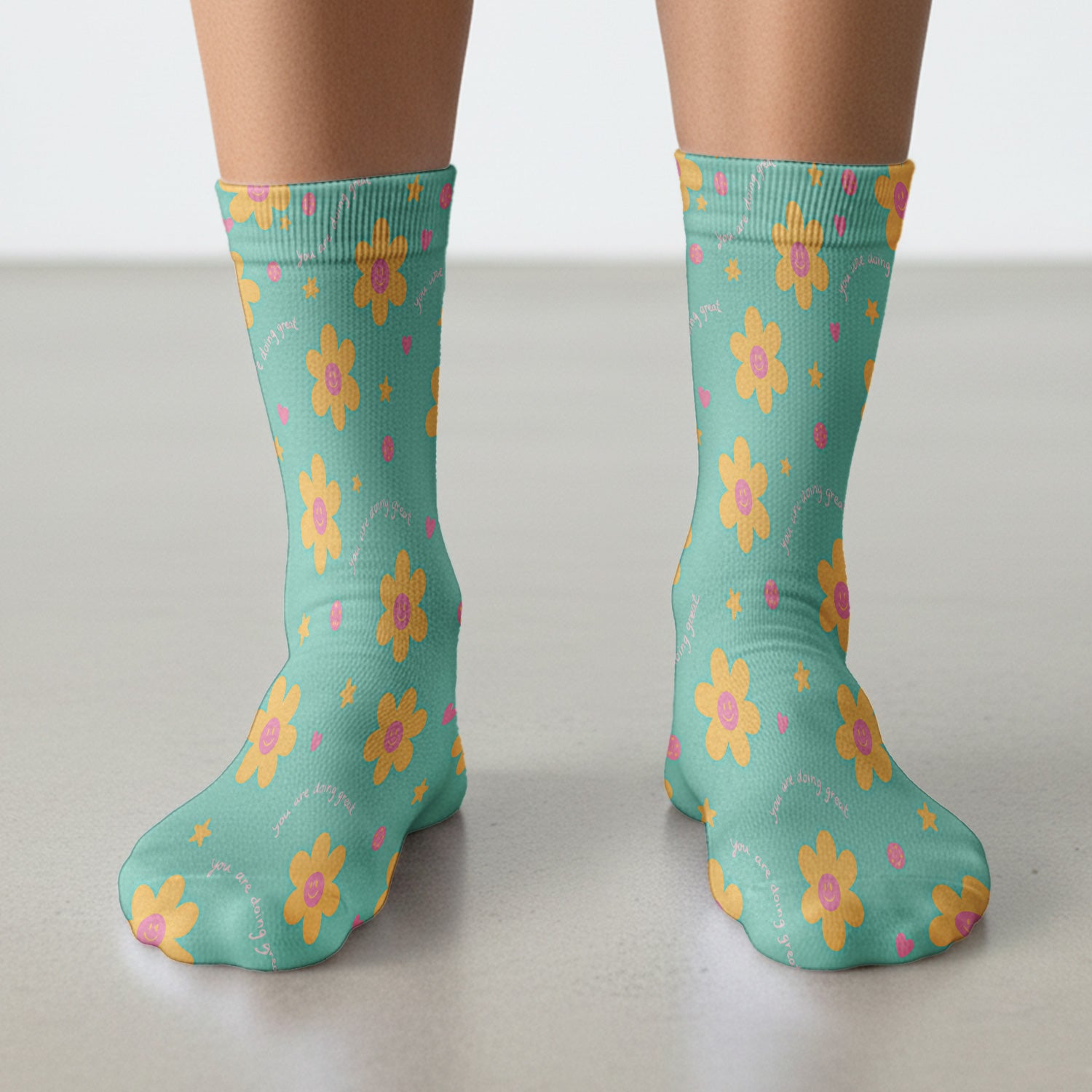Cheerful Smiley Flower Pattern, Positive Medical Socks, Adult Socks for Men and Women