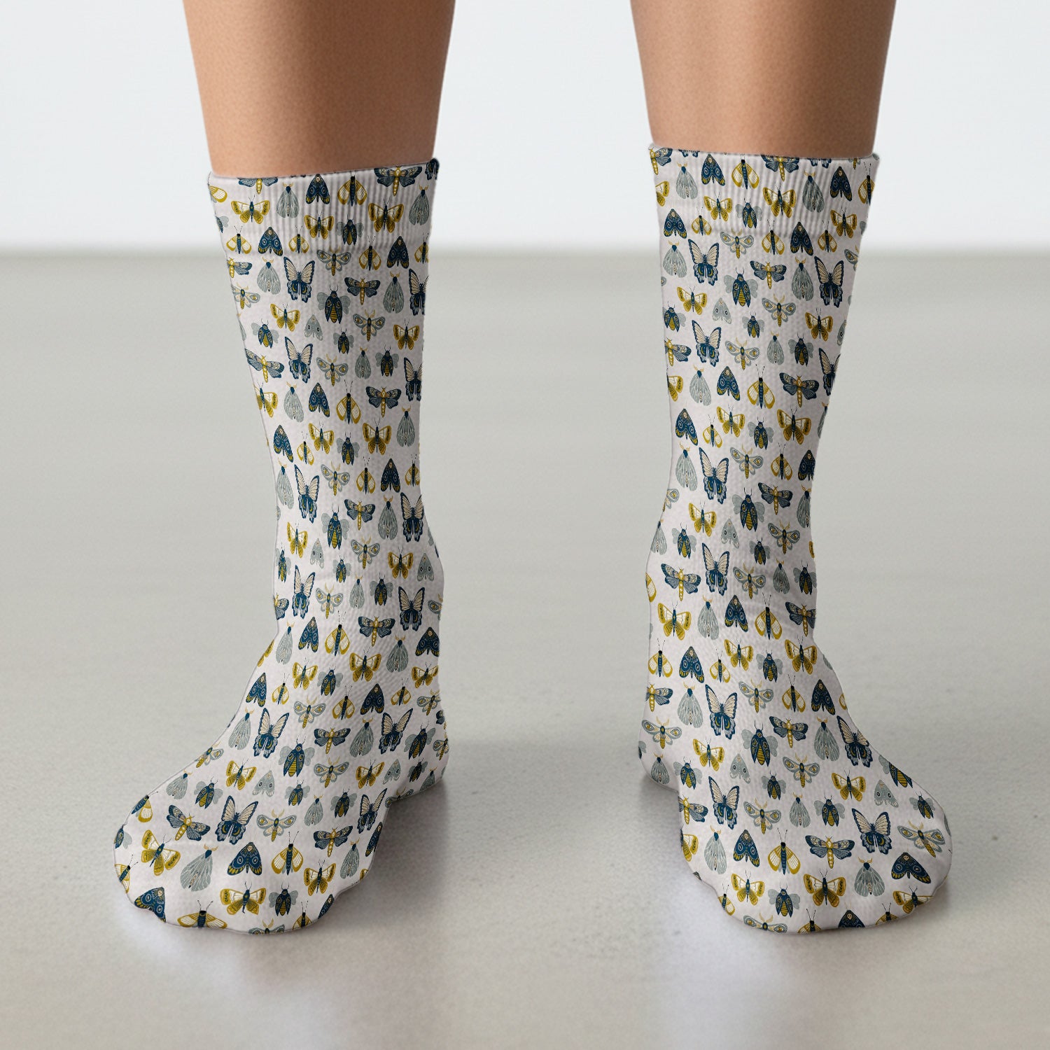 Vintage Butterfly Moth Insect Pattern Socks, Adult Socks for Men and Women