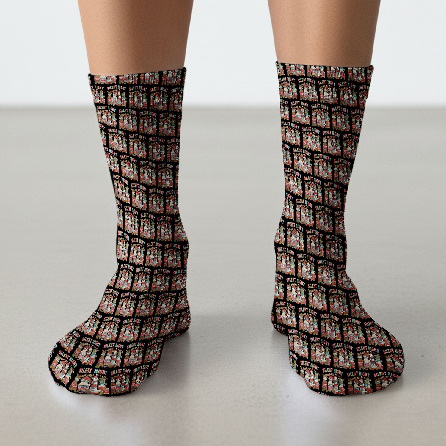 Silent Night Nurse Scrub Socks, Funny Christmas Medical Scrub Sock, Holiday Nursing Uniform