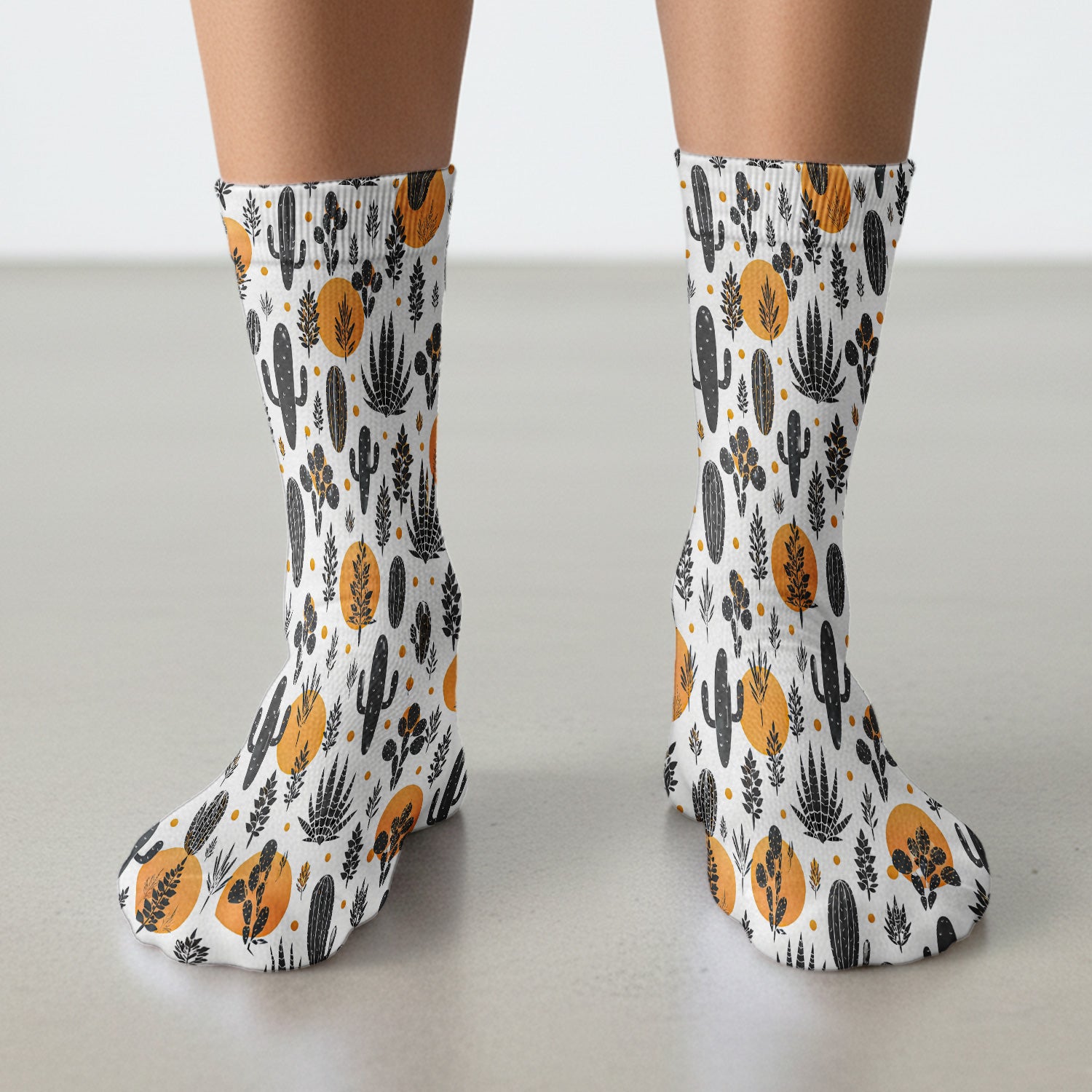 Desert Cactus Orange Sun Pattern Socks, Adult Socks for Men and Women
