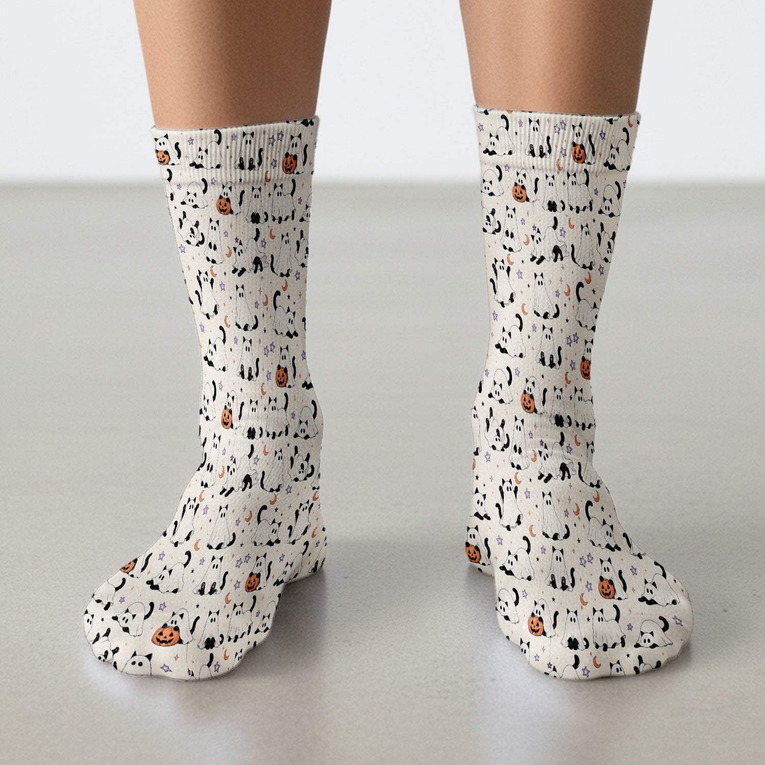 Halloween Ghost Cats And Pumpkins Socks, Adult Socks for Men and Women