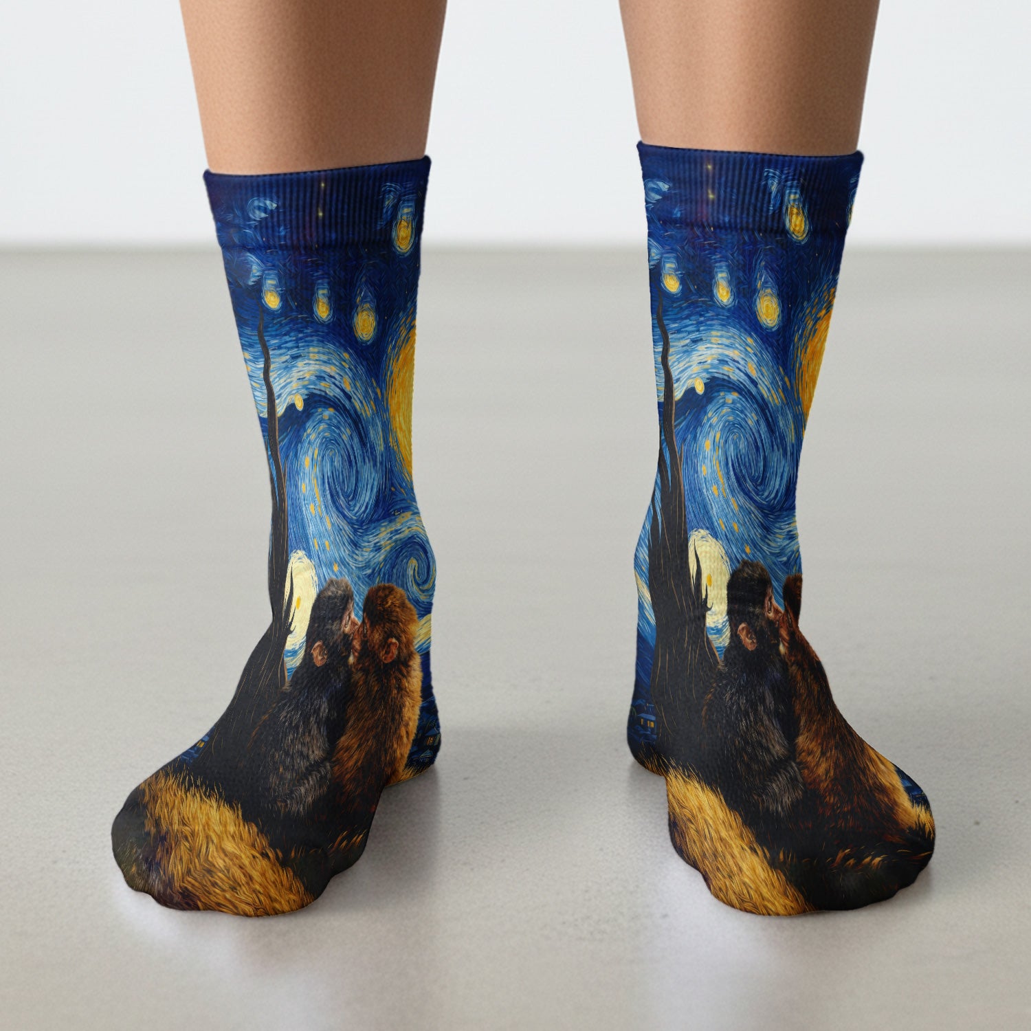 Romantic Monkey Couple Night Sky Pattern Socks, Socks for Nurse Doctor