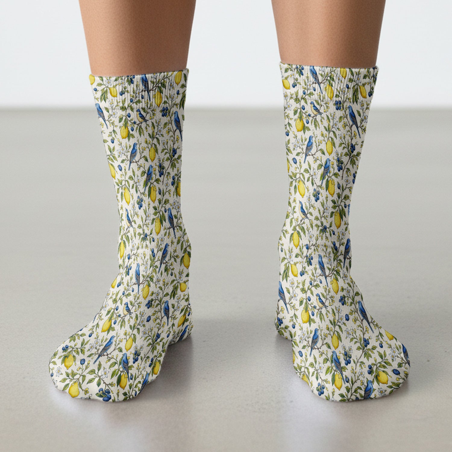Bluebird Lemon Blossom Pattern Socks, Adult Socks for Men and Women