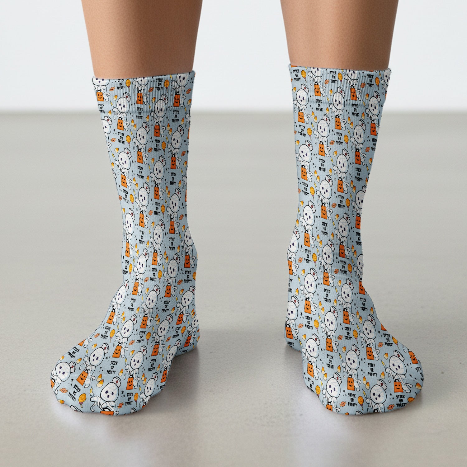 Funny Halloween Stick Or Treat Mummy Nurse Socks, Adult Socks for Men and Women