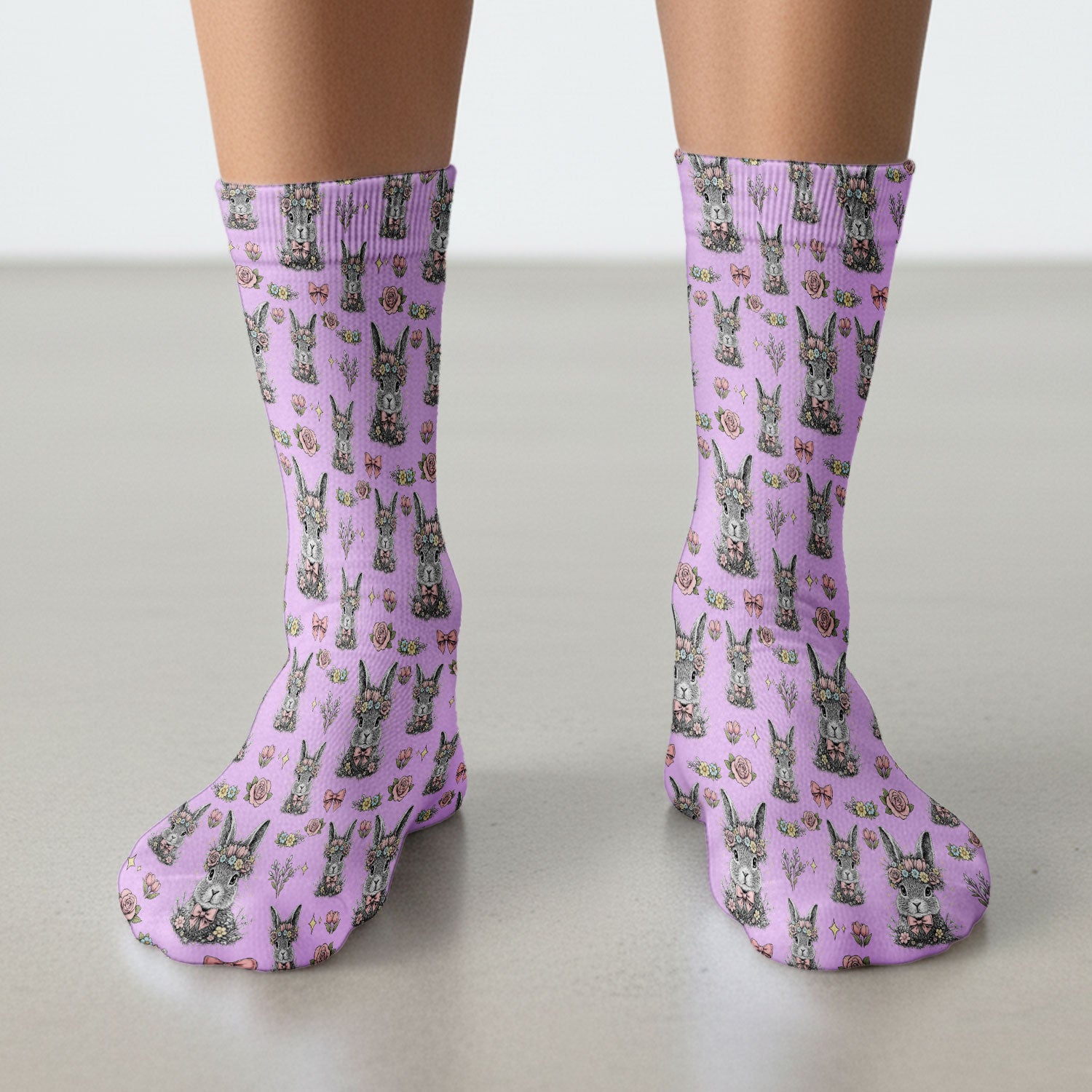 Vintage Floral Bunny Print Socks, Breathable Fabrics Medical Uniform
