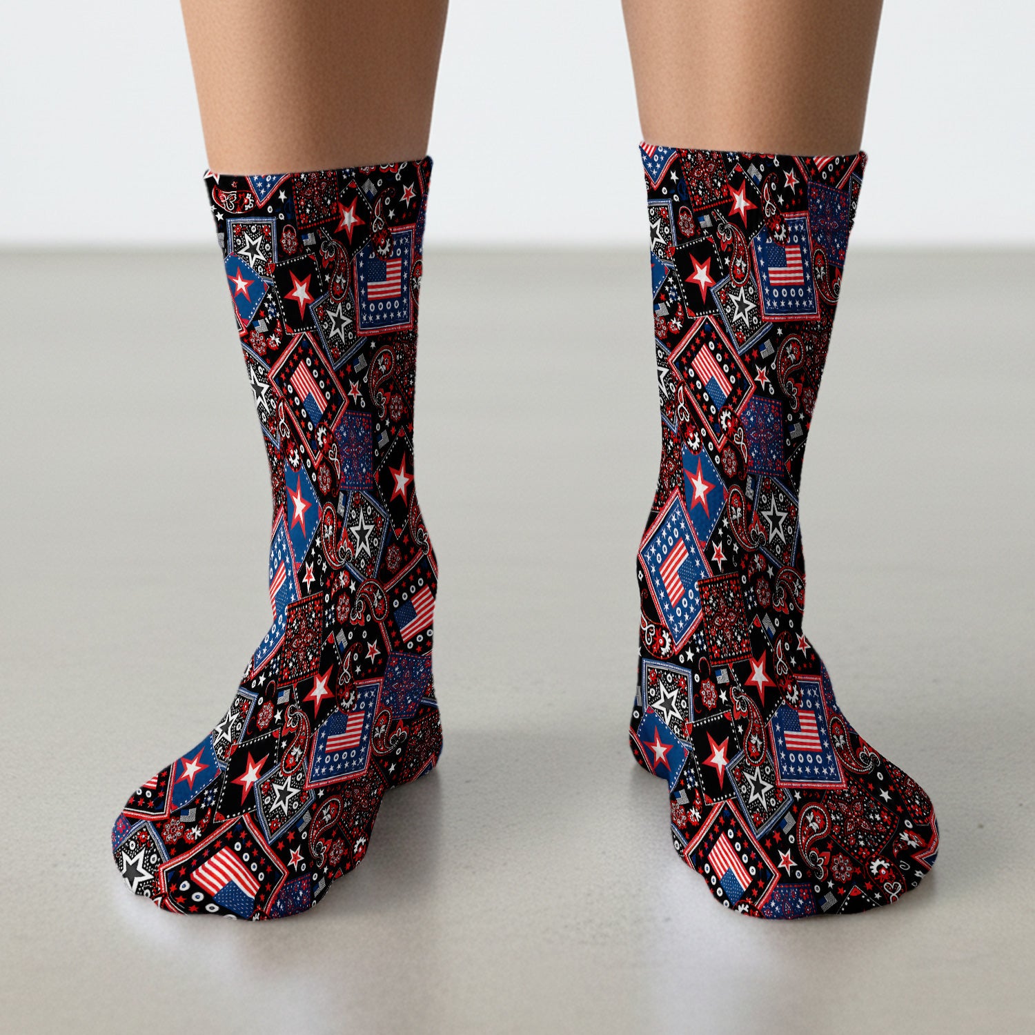 Patriotic Bandana With USA Flag Pattern Socks, Adult Socks for Men and Women