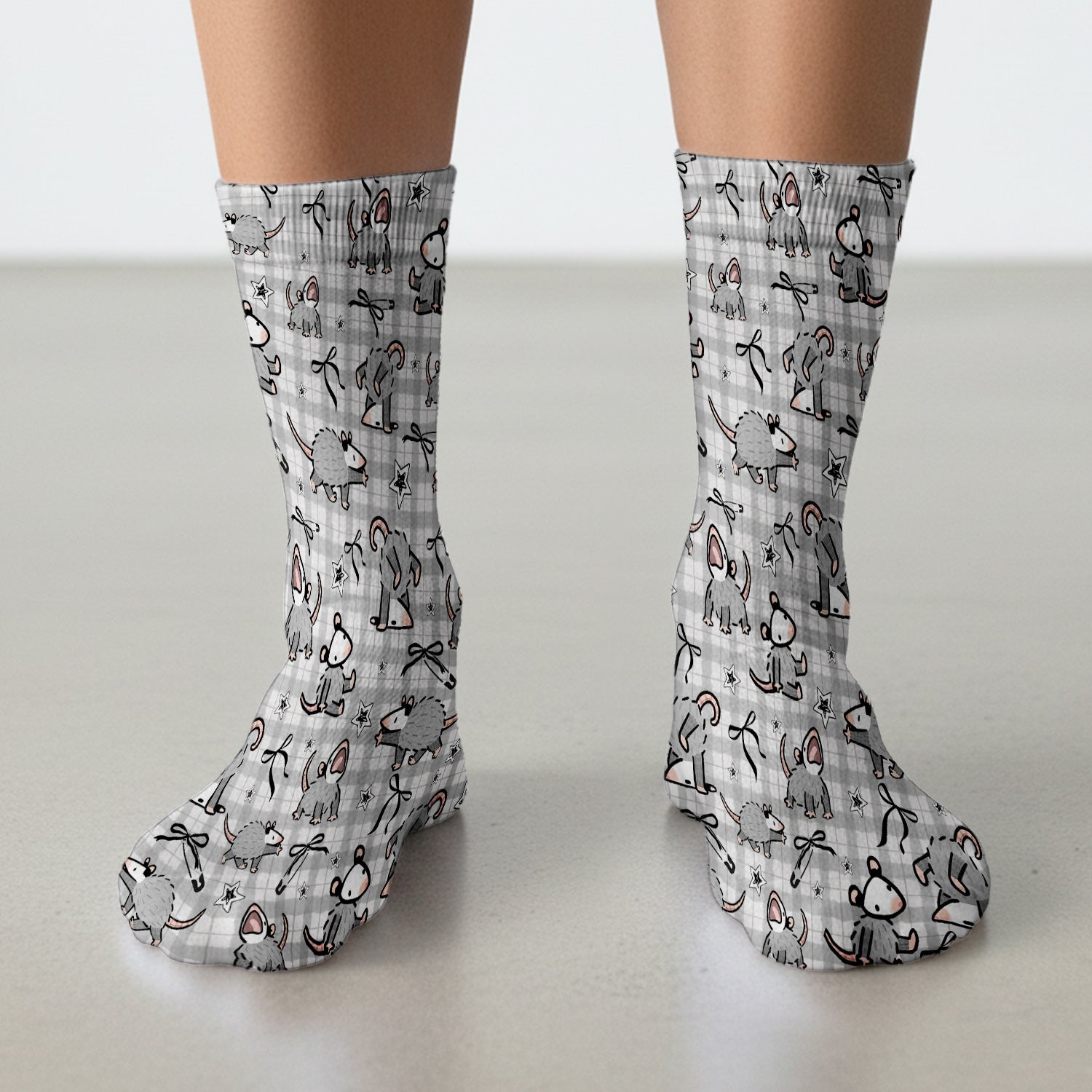 Funny Mouse Cartoon Pattern Print Socks, Adult Socks for Men and Women