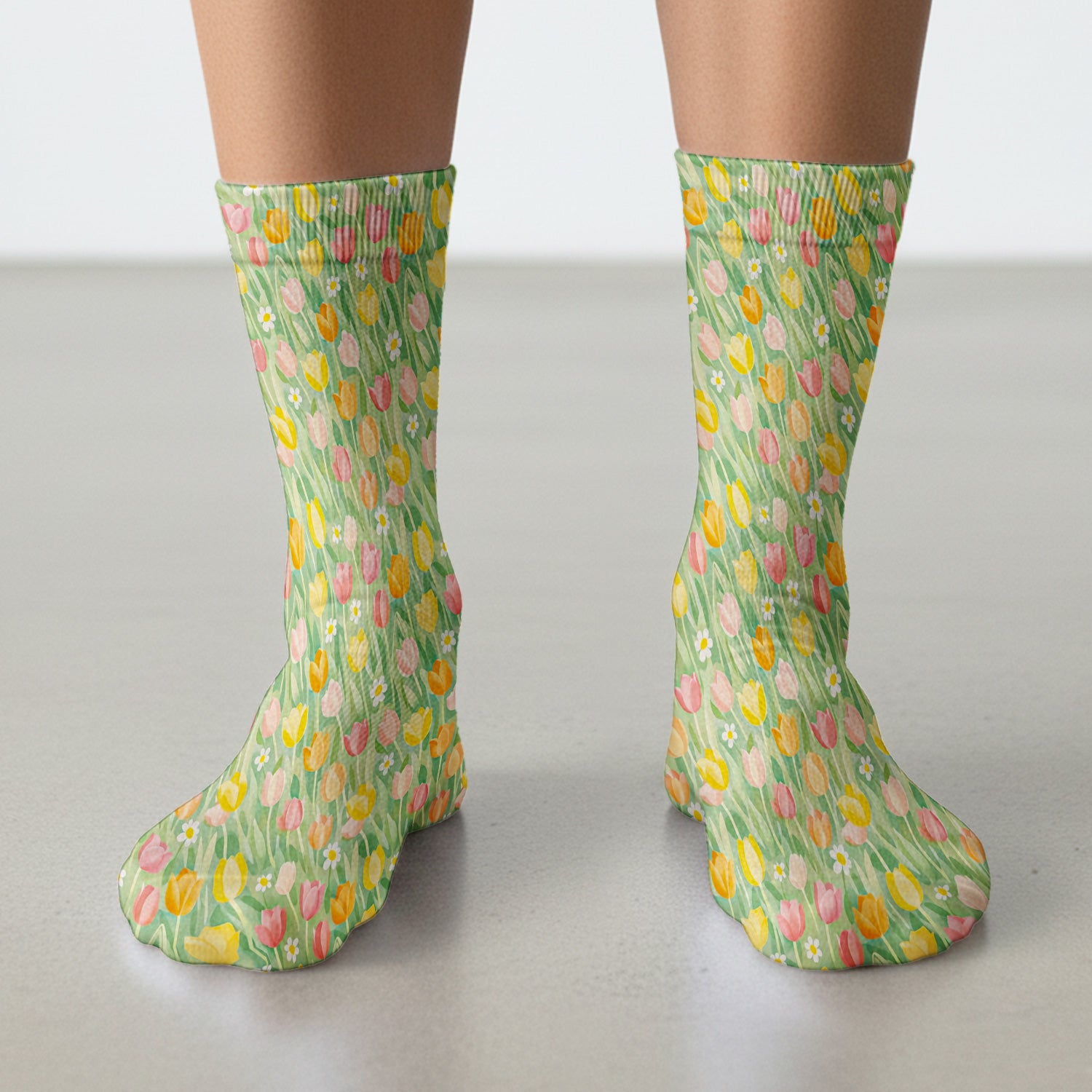Cheerful Tulip Meadow Print Socks, Socks for Nurse Doctor