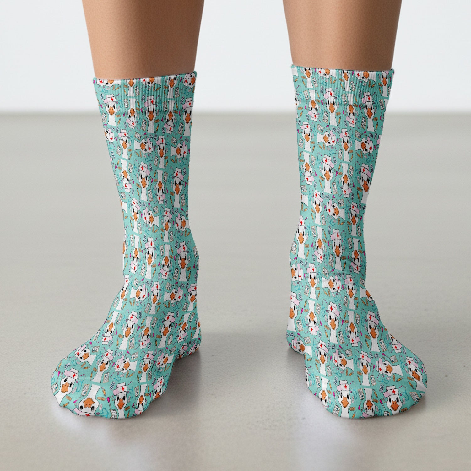 Duck Wearing Hat With Medical Tools Socks, Breathable Fabrics Medical Uniform