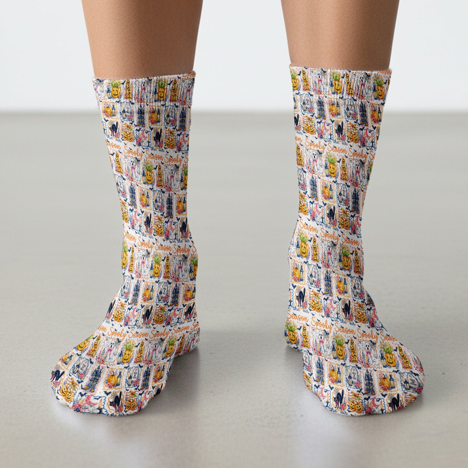 Spooky Halloween Pumpkin Ghost Pattern Socks, Adult Socks for Men and Women