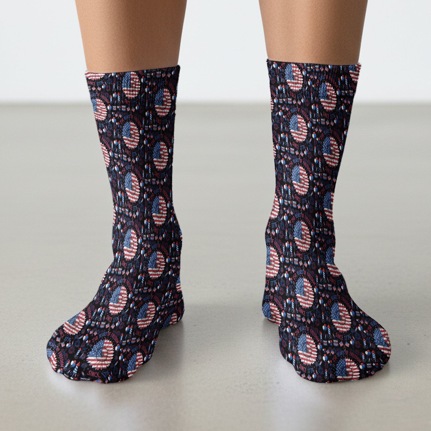 Festive Patriotic Sunflower American Flag Fireworks Pattern Socks, Breathable Fabrics Medical Uniform