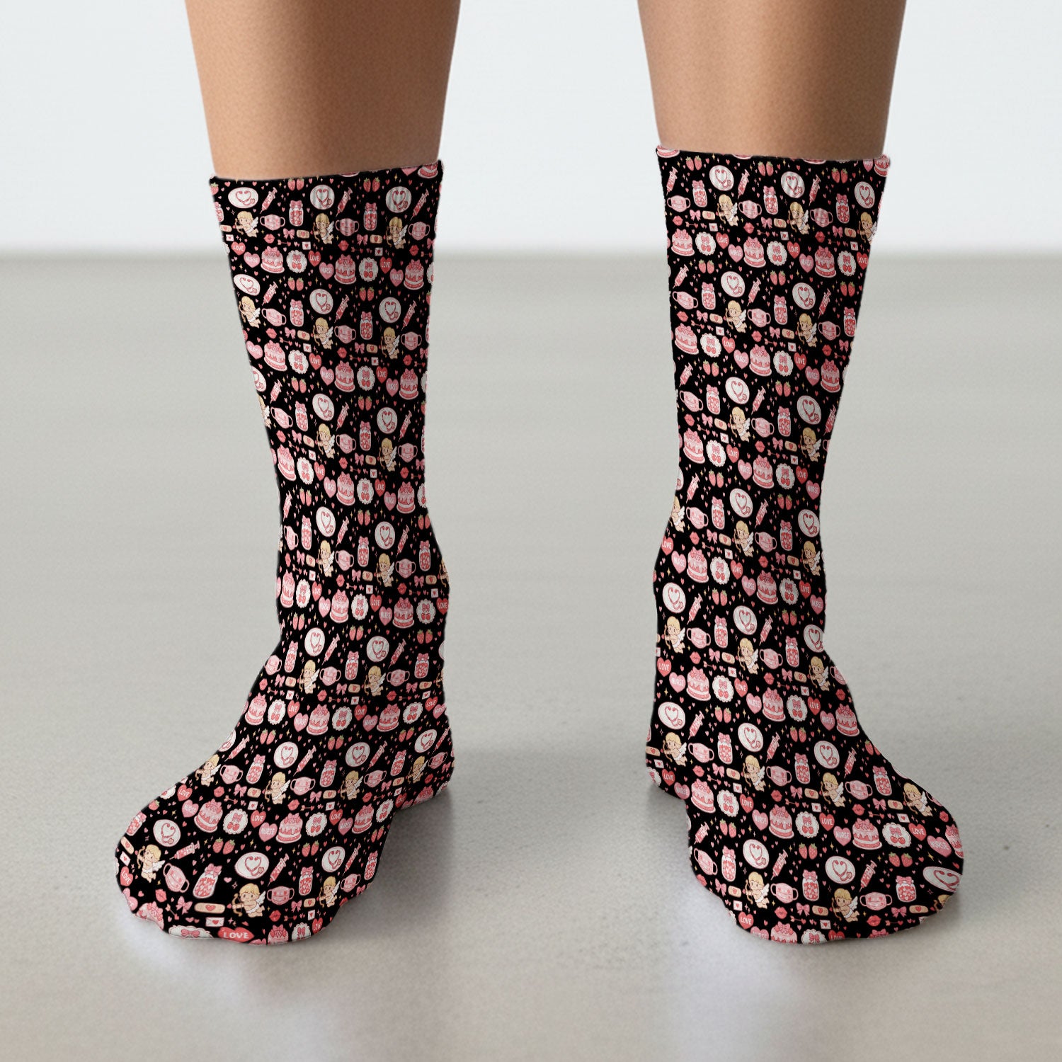 Cupid Nurse Scrub Socks, Cute Love Medical Pattern Sock For Valentine, Breathable Fabrics Nursing Uniform