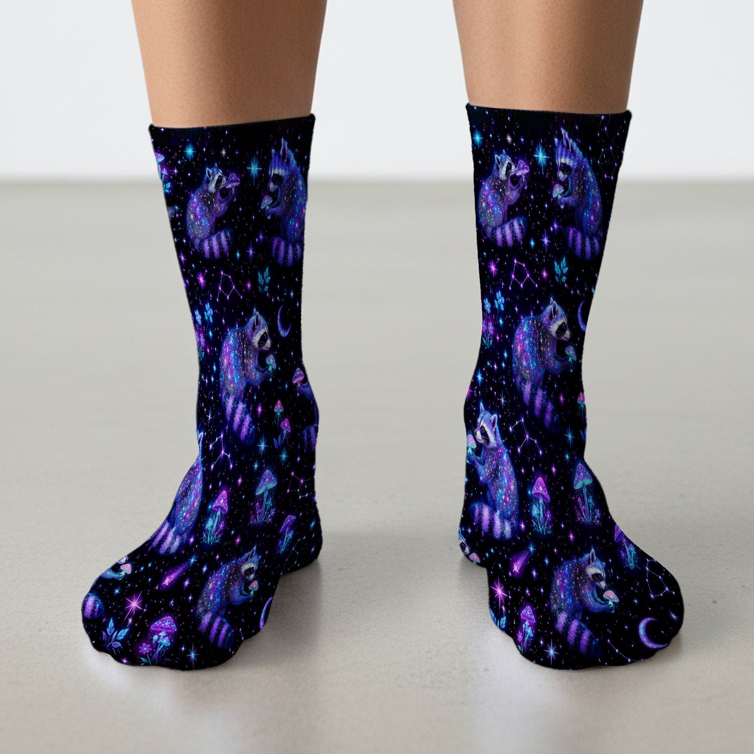 Galaxy Raccoon With Mushroom Night Socks, Adult Socks for Men and Women