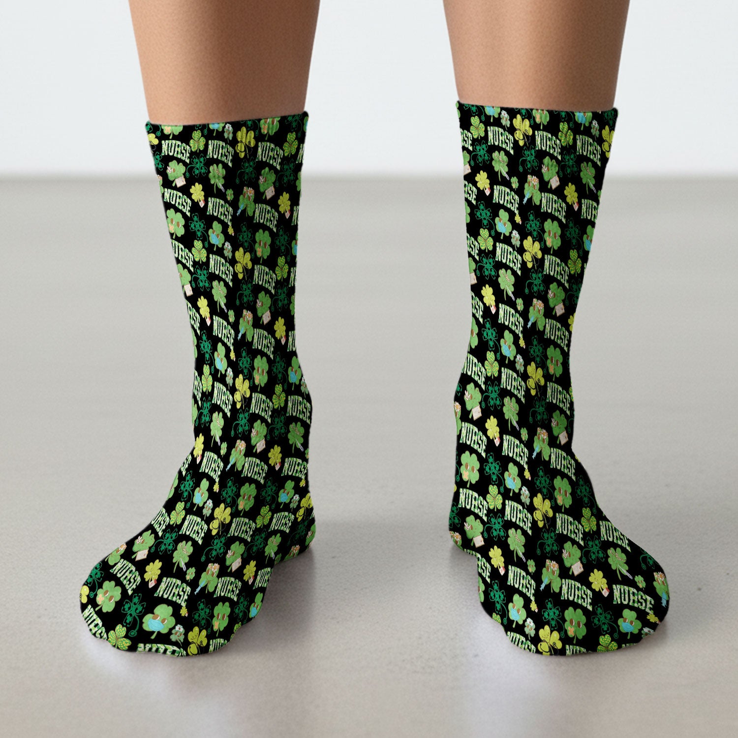 Lucky Shamrock Nurse Scrub Socks, St. Patrick’s Day Nursing Sock, Breathable Fabrics Nursing Uniform
