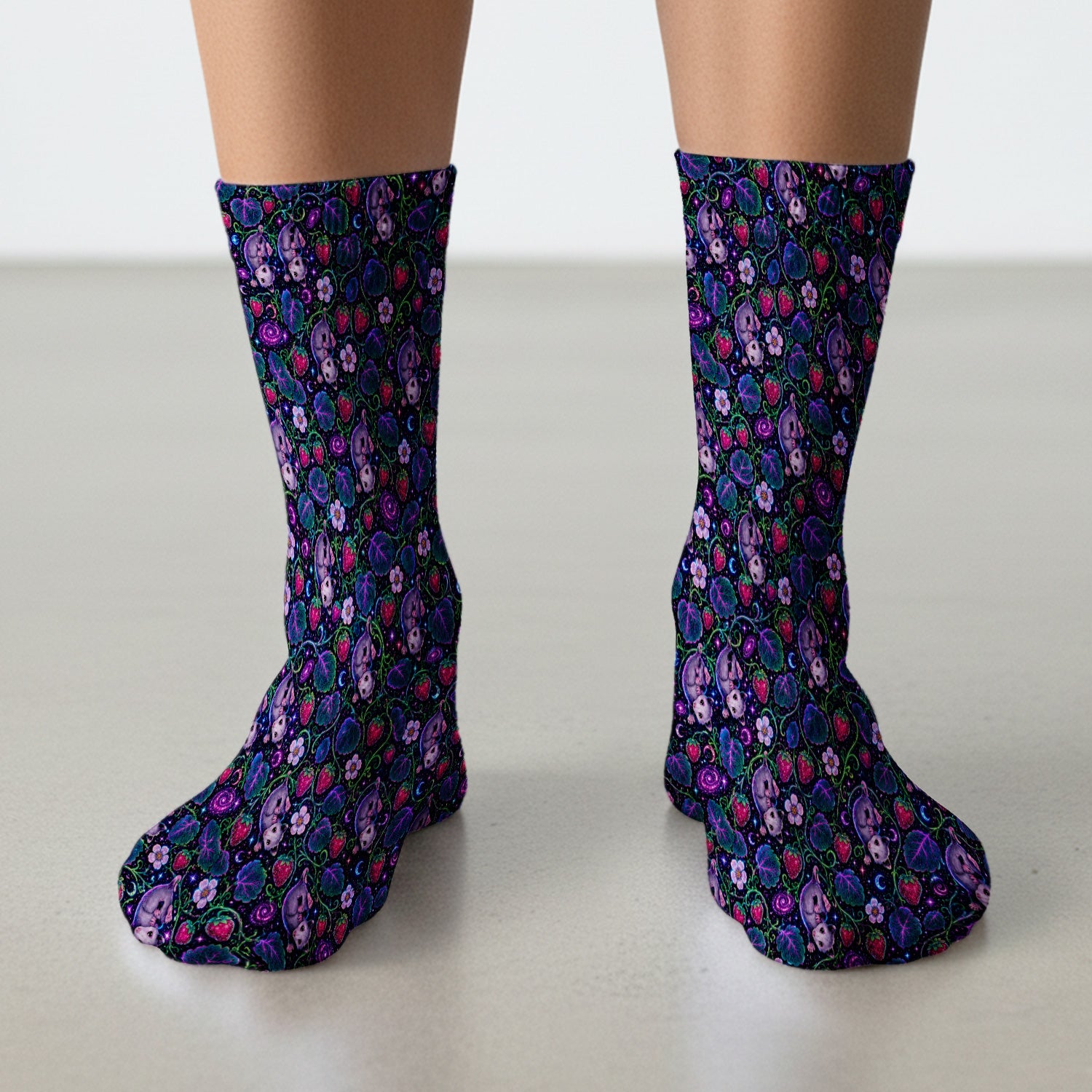 Galaxy Strawberry Opossum Pattern Socks, Adult Socks for Men and Women