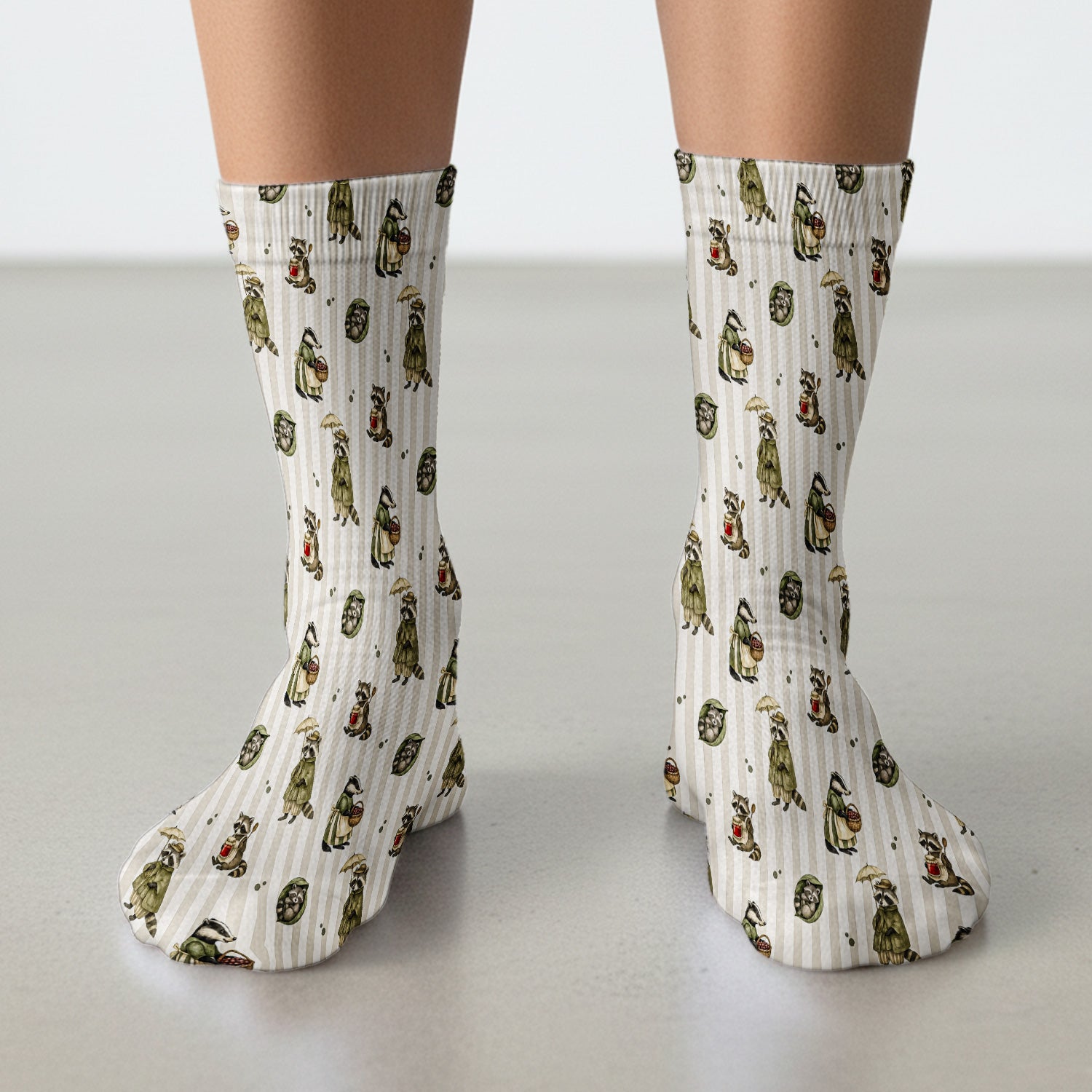 Cute Woodland Raccoon Print Socks, Adult Socks for Men and Women