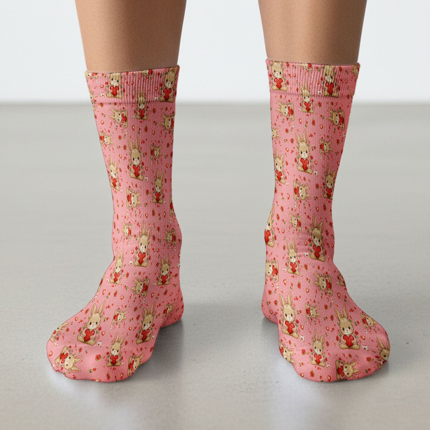 Adorable Bunny Heart Healthcare Design Socks, Adult Socks for Men and Women