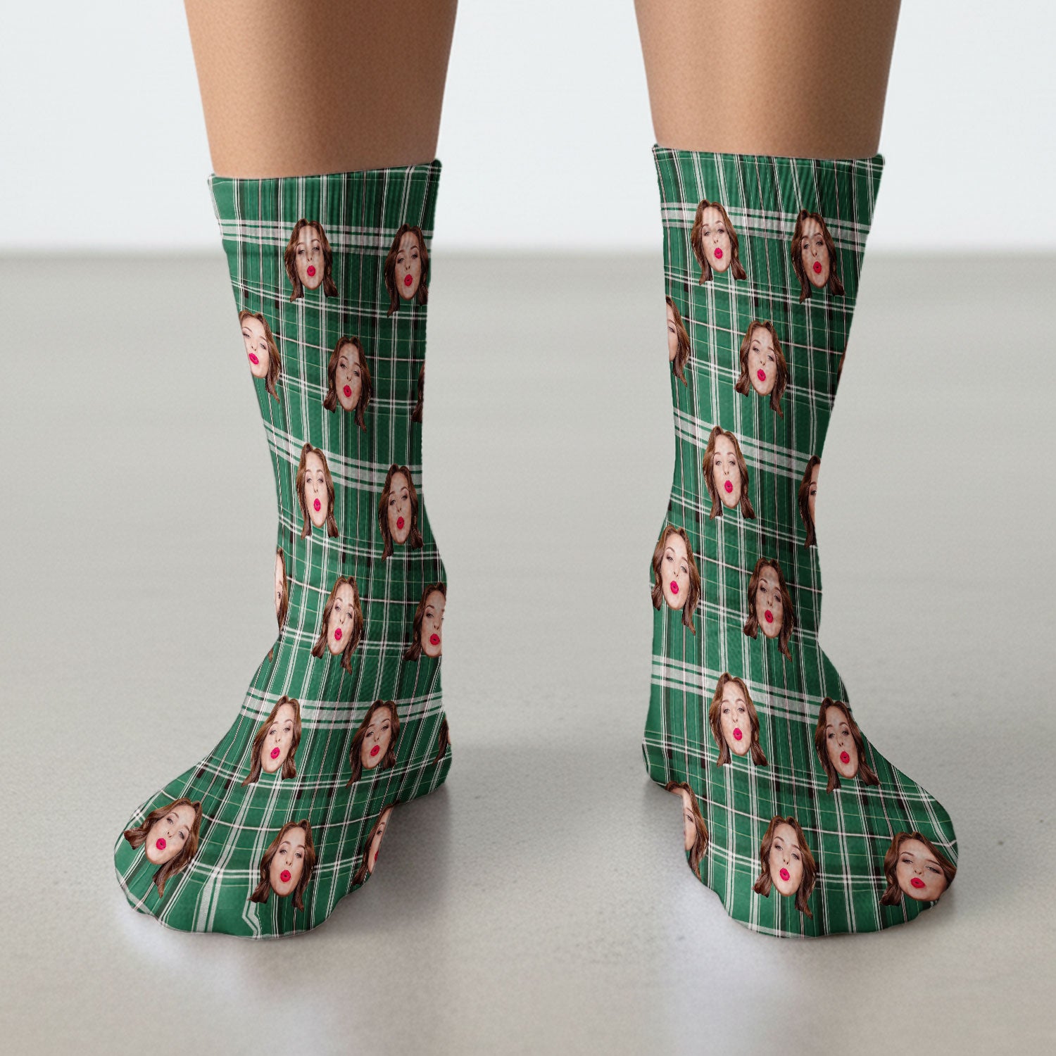 Personalized Funny Face Plaid Medical Socks, Custom Photo Pattern Socks For Nurse Doctor, Breathable Fabrics Medical Uniform