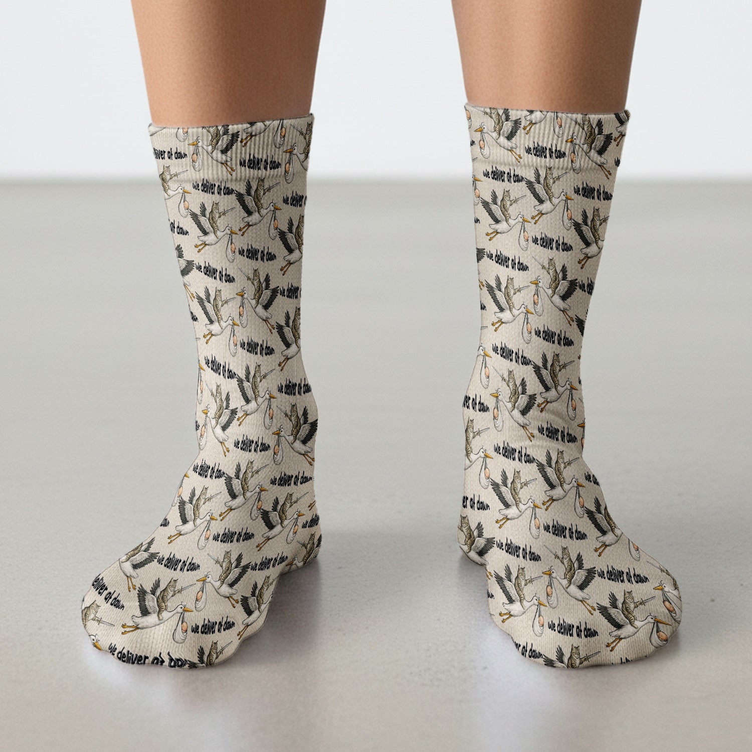 Funny Stork Cat Delivery Pattern Socks, Adult Socks for Men and Women