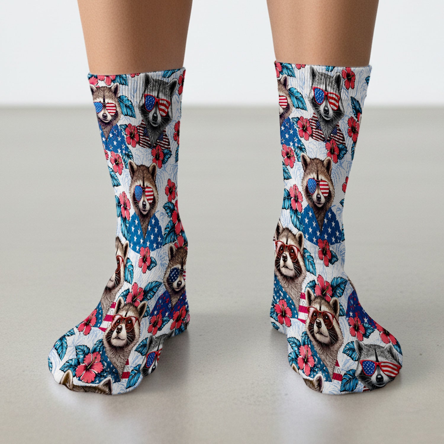 Funny Patriotic Raccoon Sunglasses Pattern Socks, Adult Socks for Men and Women
