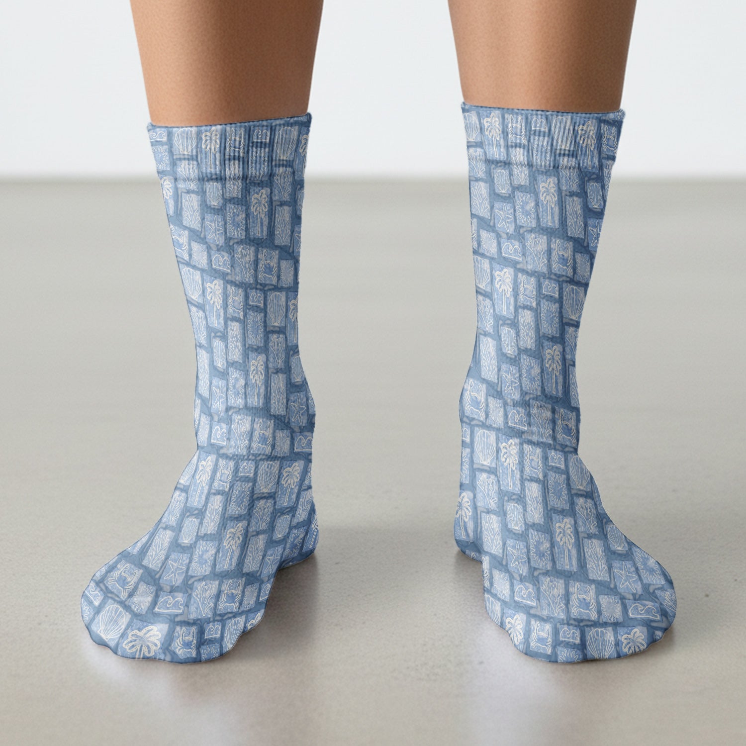 Coastal Seashell Starfish Nurse Pattern Socks, Adult Socks for Men and Women