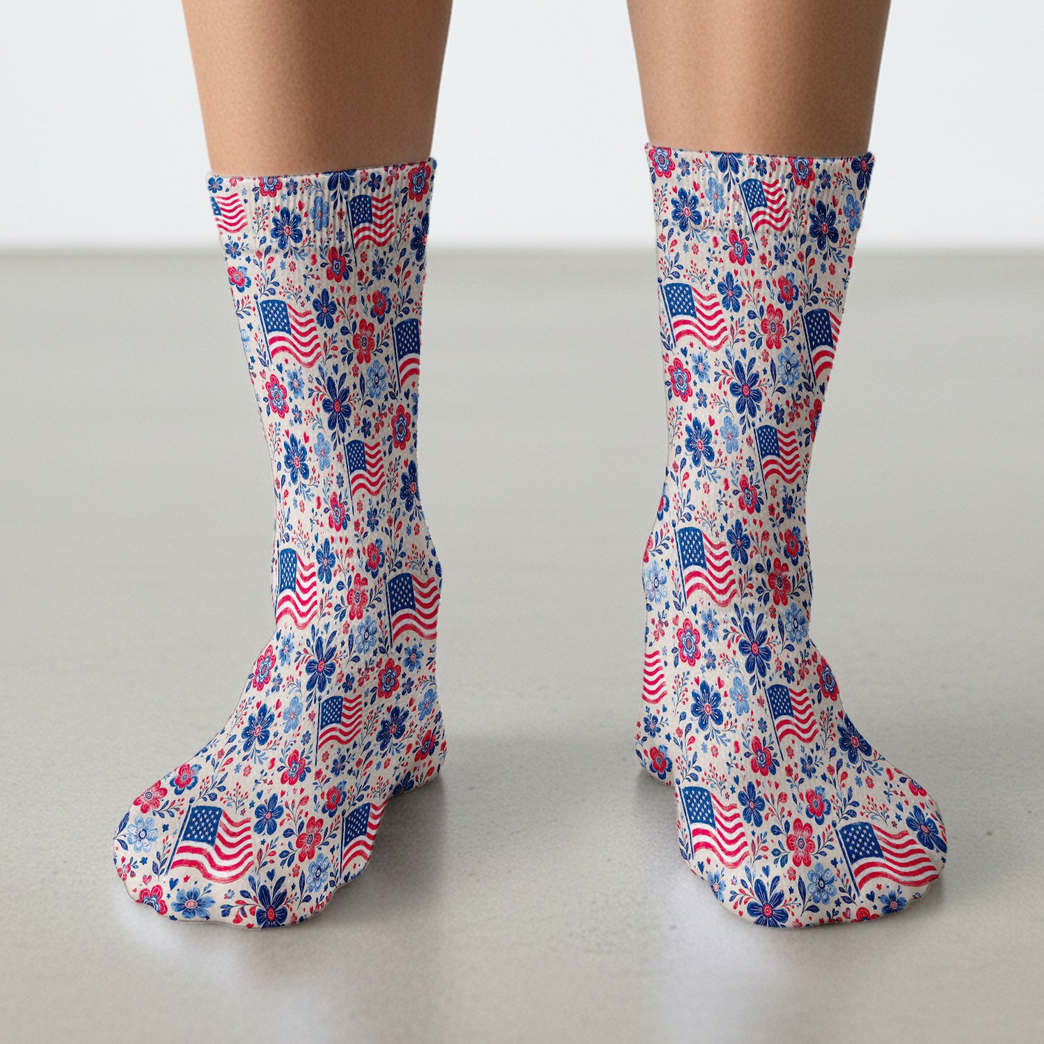 Patriotic Flag Floral Nurse Pattern Socks, Adult Socks for Men and Women