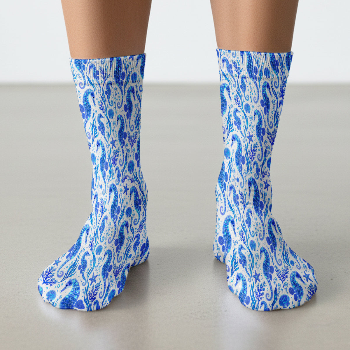 Blue Ocean Seahorse Pattern Socks, Adult Socks for Men and Women