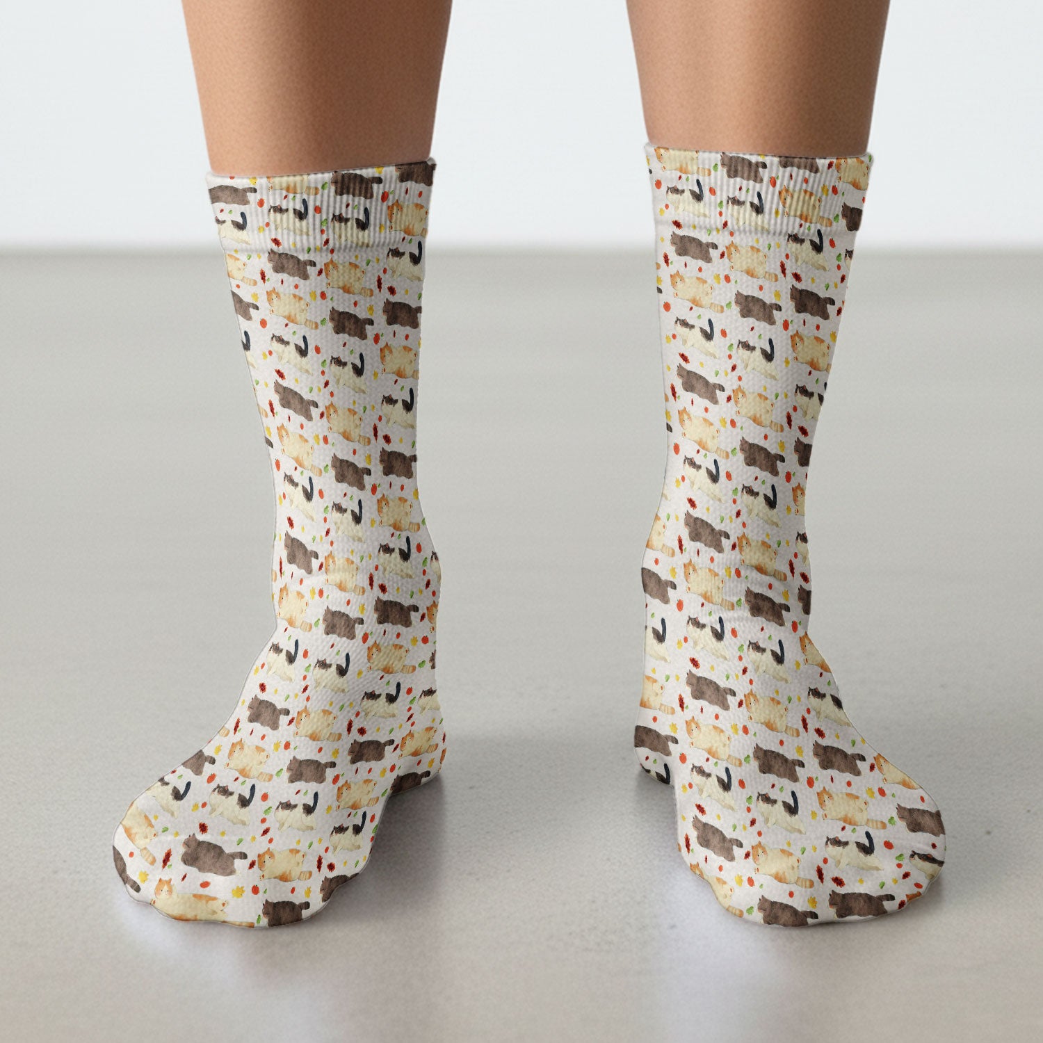 Chubby Cat Autumn Leaves Print Socks, Breathable Fabrics Medical Uniform
