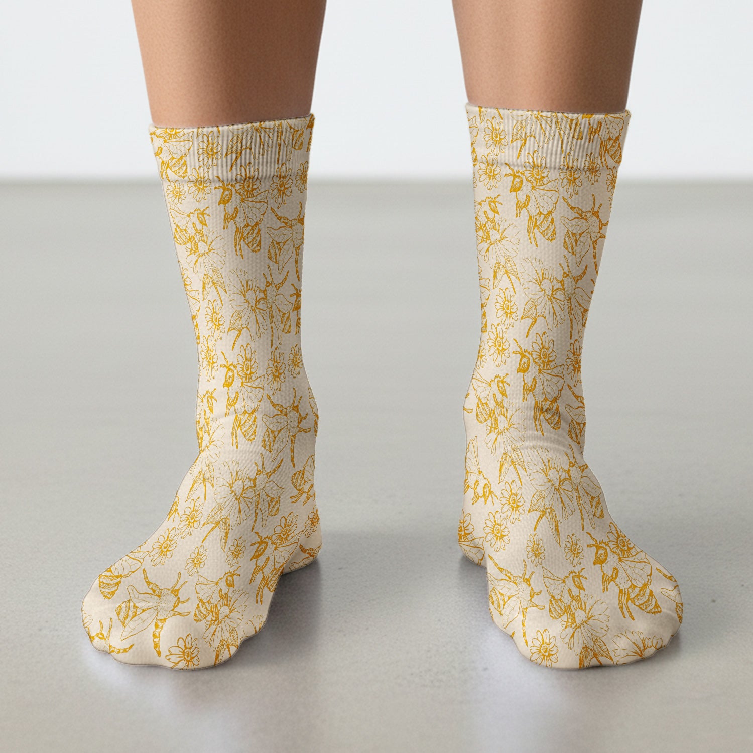 Cute Honey Bee Flower Sketch Pattern Socks, Adult Socks for Men and Women
