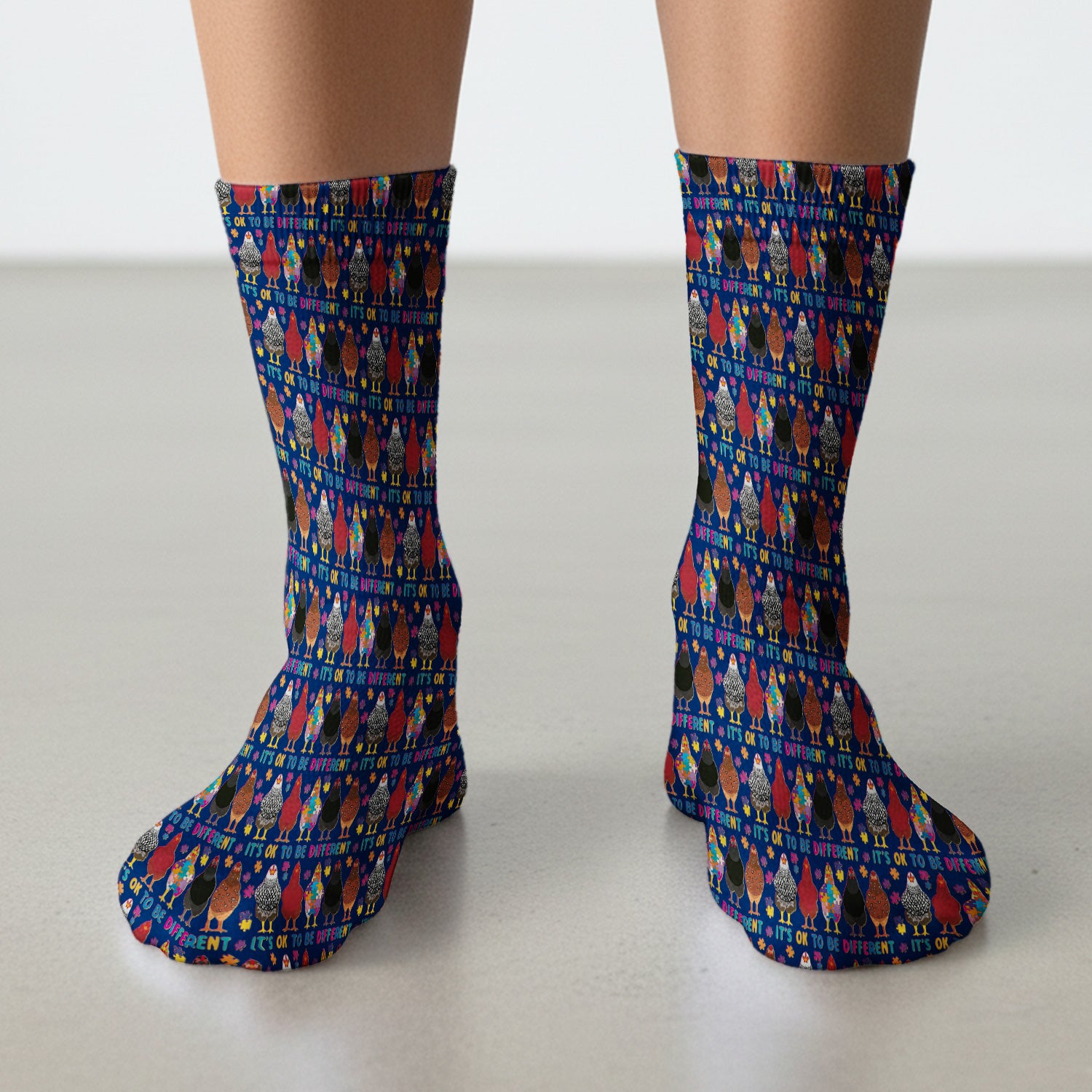 Autism Chicken It’s OK to Be Different Print Socks, Breathable Fabrics Medical Uniform