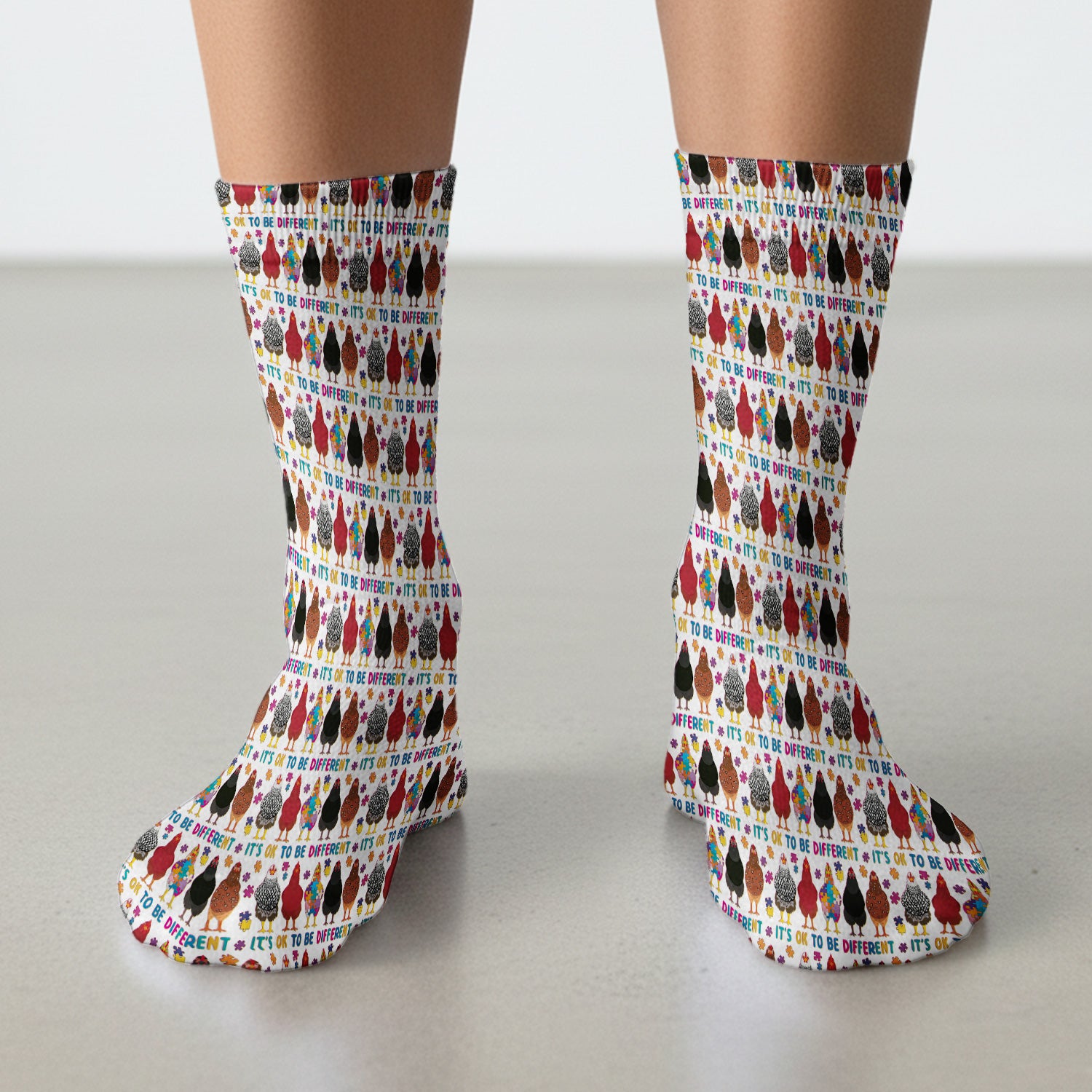 Autism Chicken It’s OK to Be Different Print Socks, Breathable Fabrics Medical Uniform