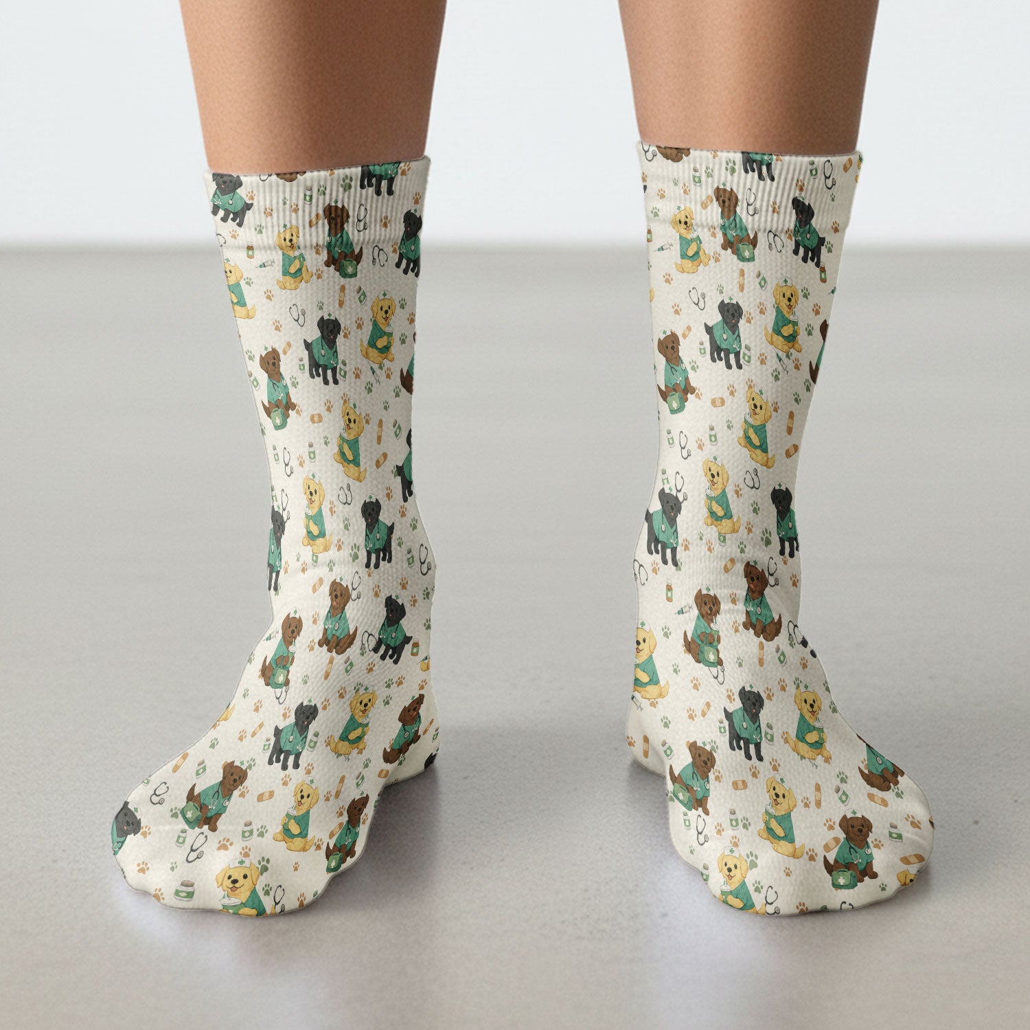 Labrador Retriever Nurse Scrub Socks, Cute Medical Dog Pattern Nurses Sock, Breathable Fabrics Nursing Uniform