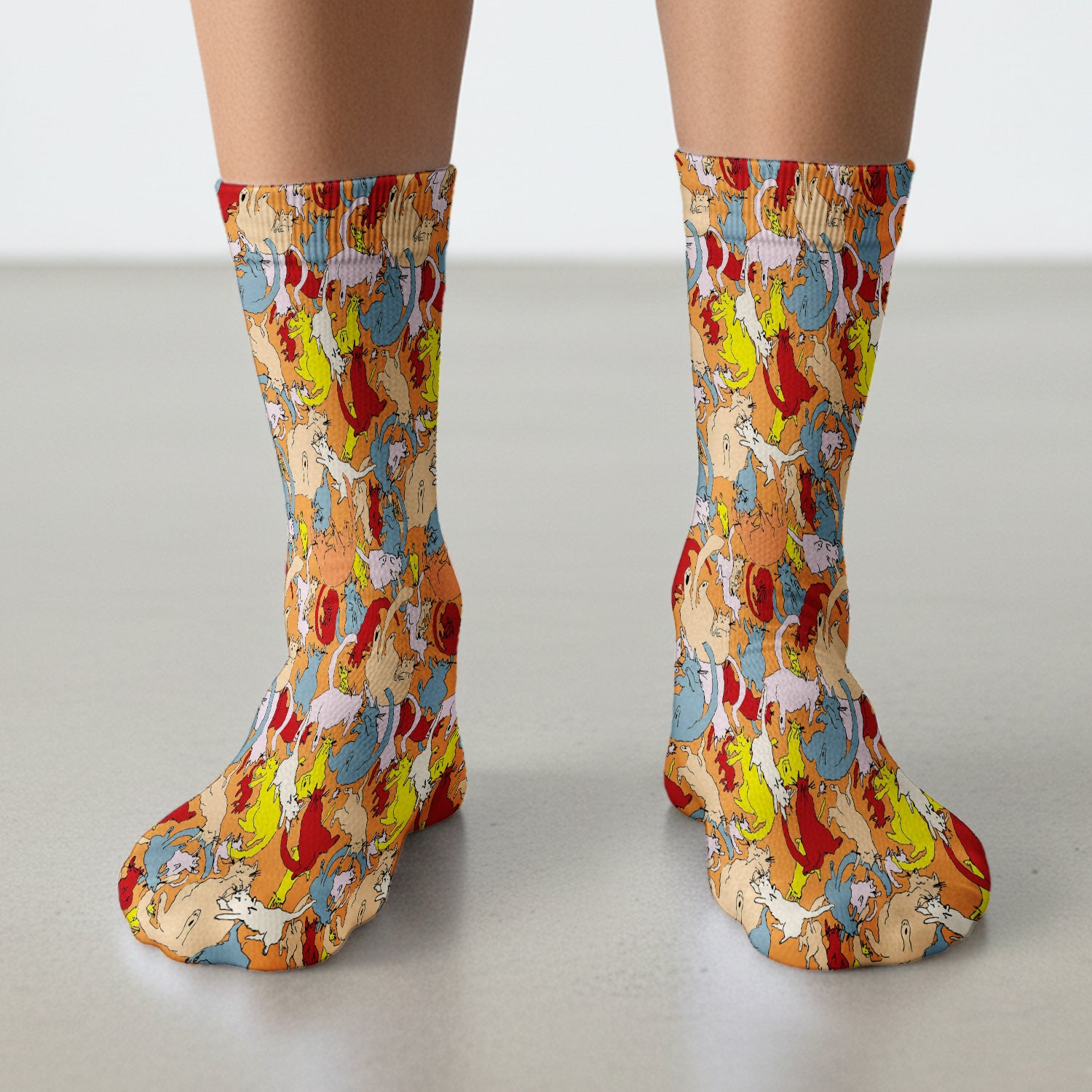 Colorful Cat Chaos Illustration Pattern Socks, Adult Socks for Men and Women