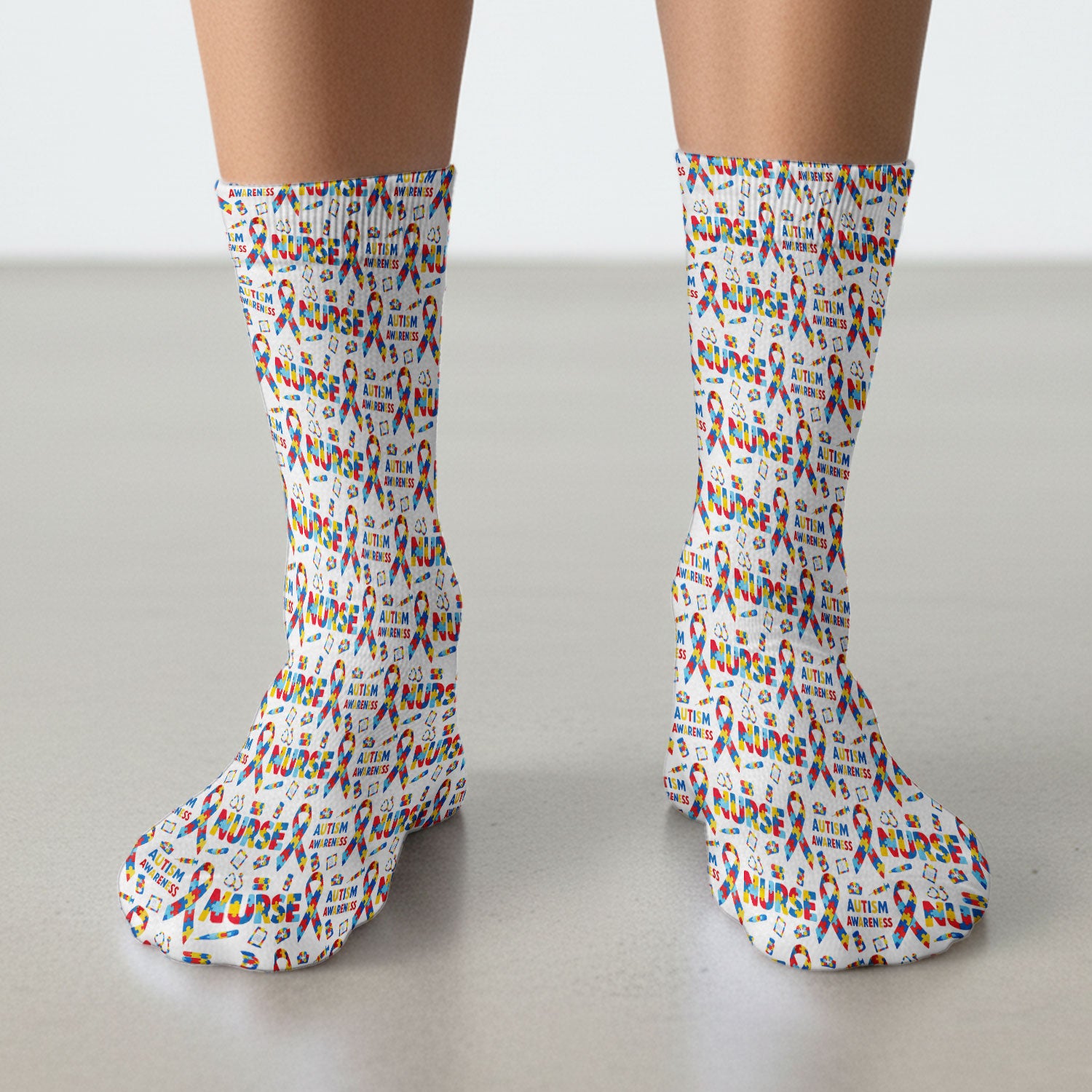 Autism Awareness Nurse Puzzle Ribbon Print Socks, Breathable Fabrics Medical Uniform