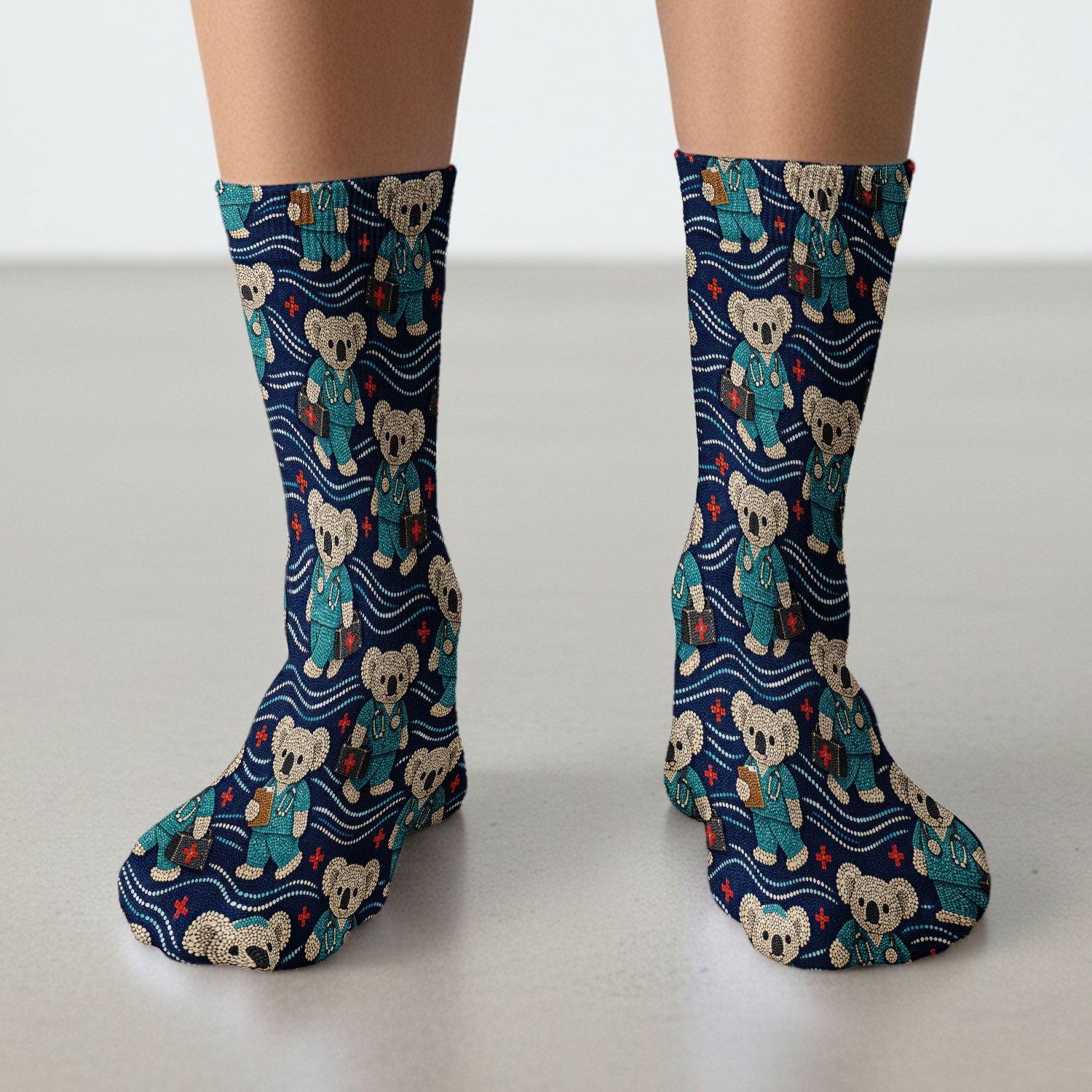 Aboriginal Dot Art Pattern Nurse Scrub Socks, Koala Medical Sock For Women, Breathable Fabrics Nursing Uniform