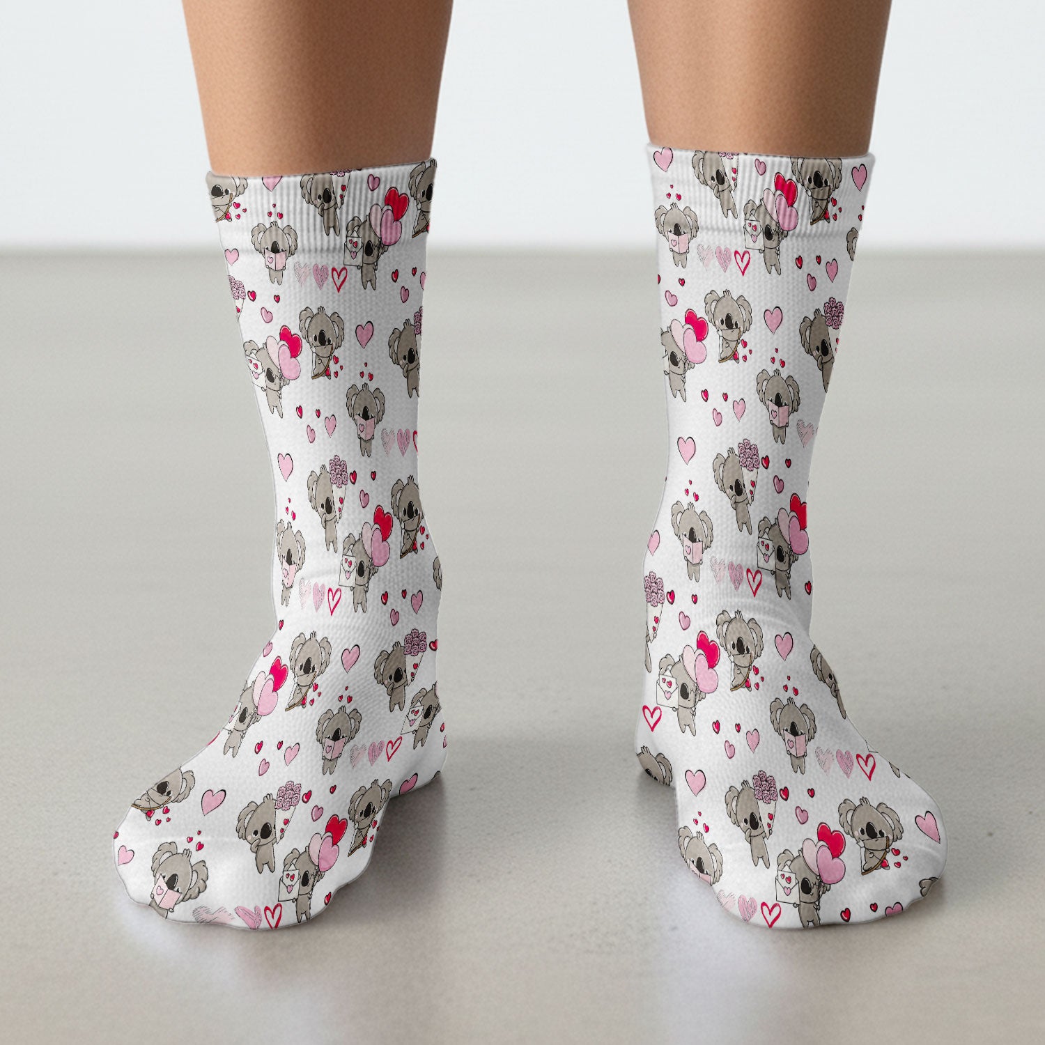 Valentine Koala Holding Flowers Cute Print Socks, Adult Socks for Men and Women