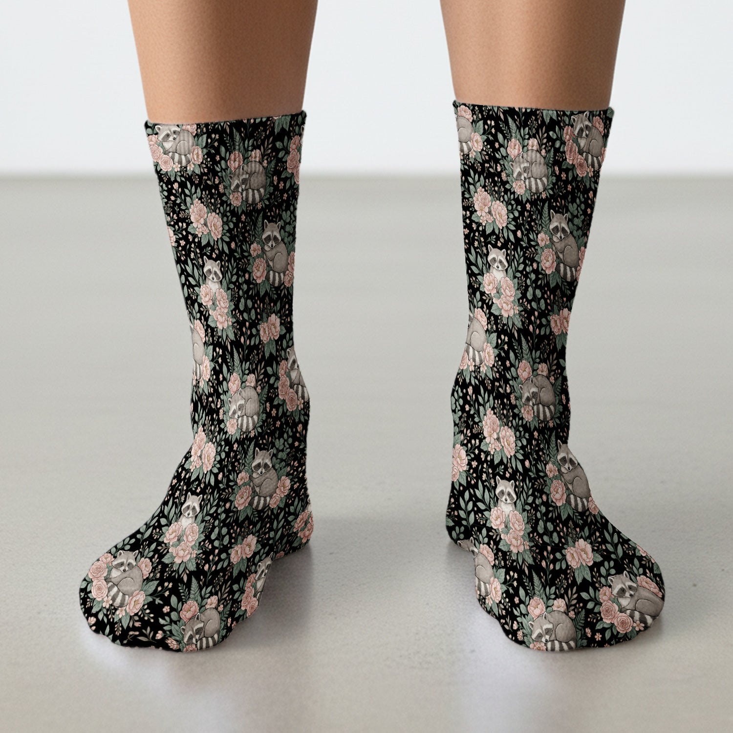 Sleeping Raccoon Rose Garden Pattern Socks, Breathable Fabrics Medical Uniform