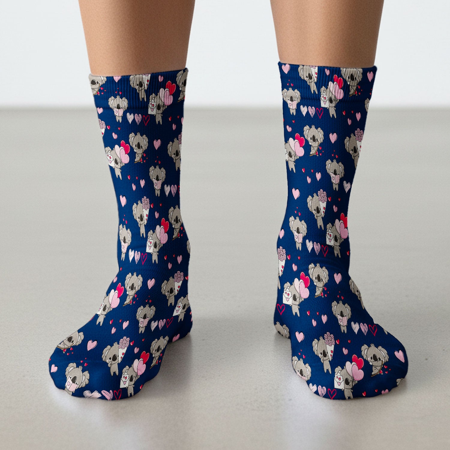 Valentine Koala Holding Flowers Cute Print Socks, Adult Socks for Men and Women