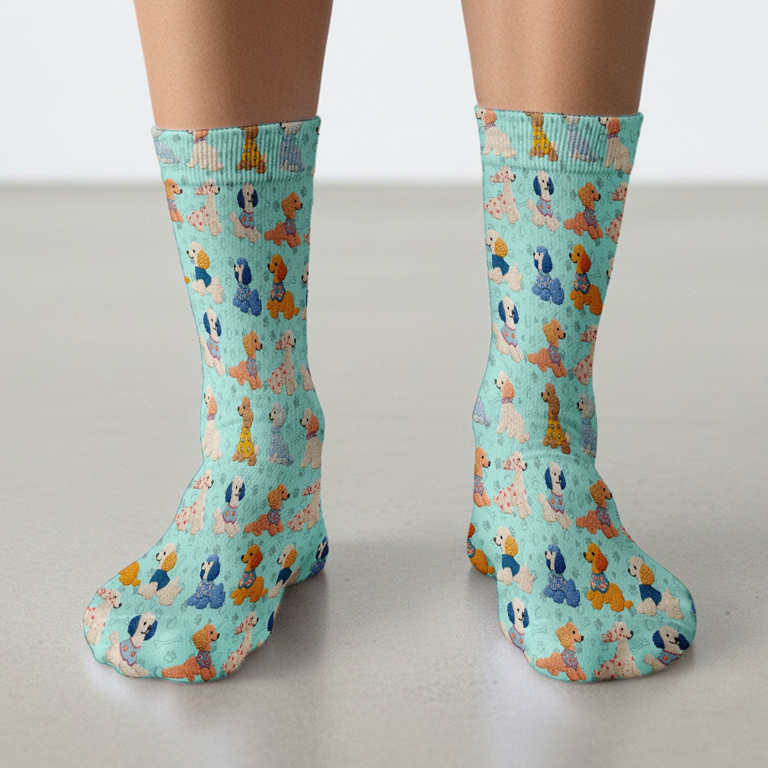 Cute Colorful Poodle Pattern Socks, Breathable Fabrics Medical Uniform