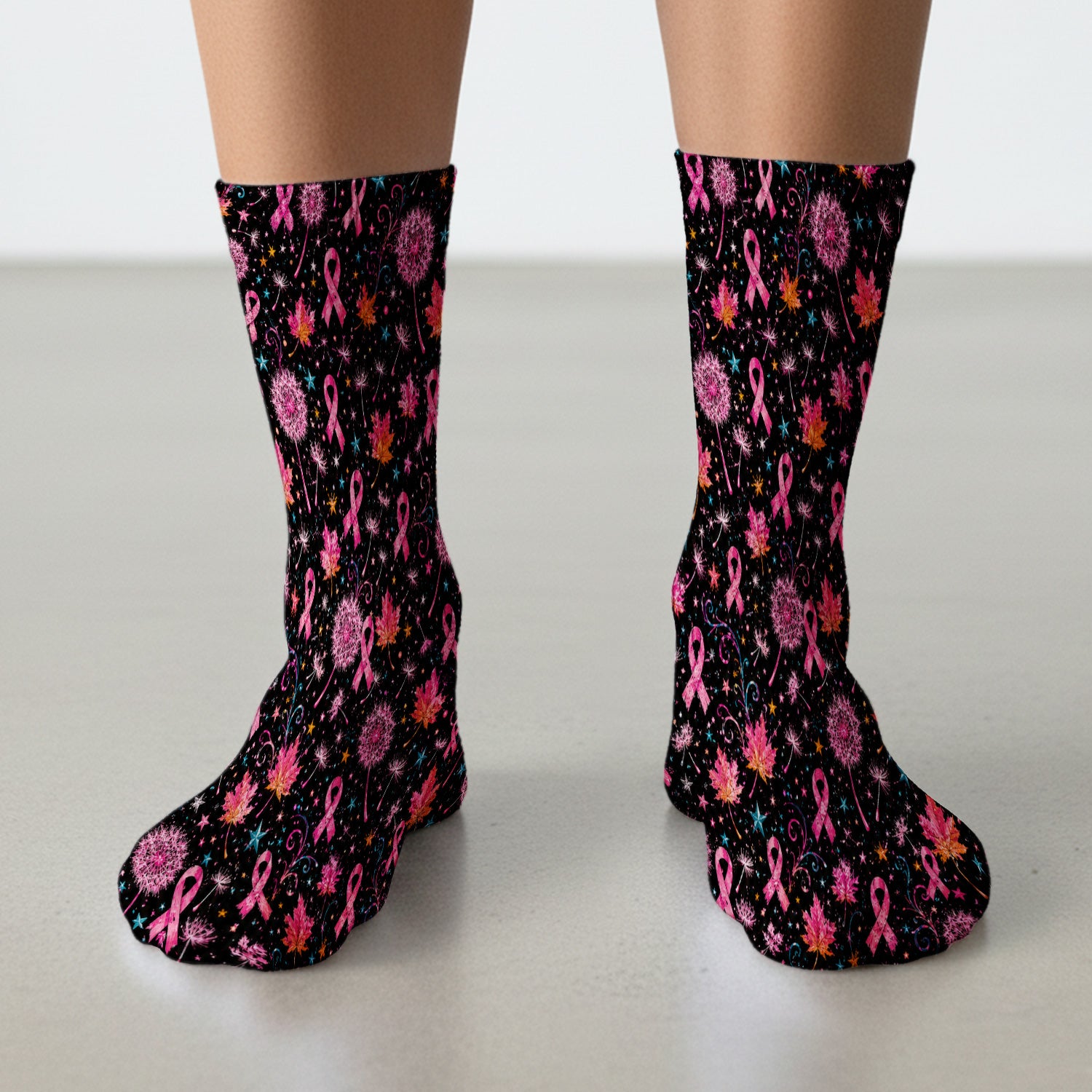 Breast Cancer Awareness Pink Ribbon Fall Socks, Adult Socks for Men and Women