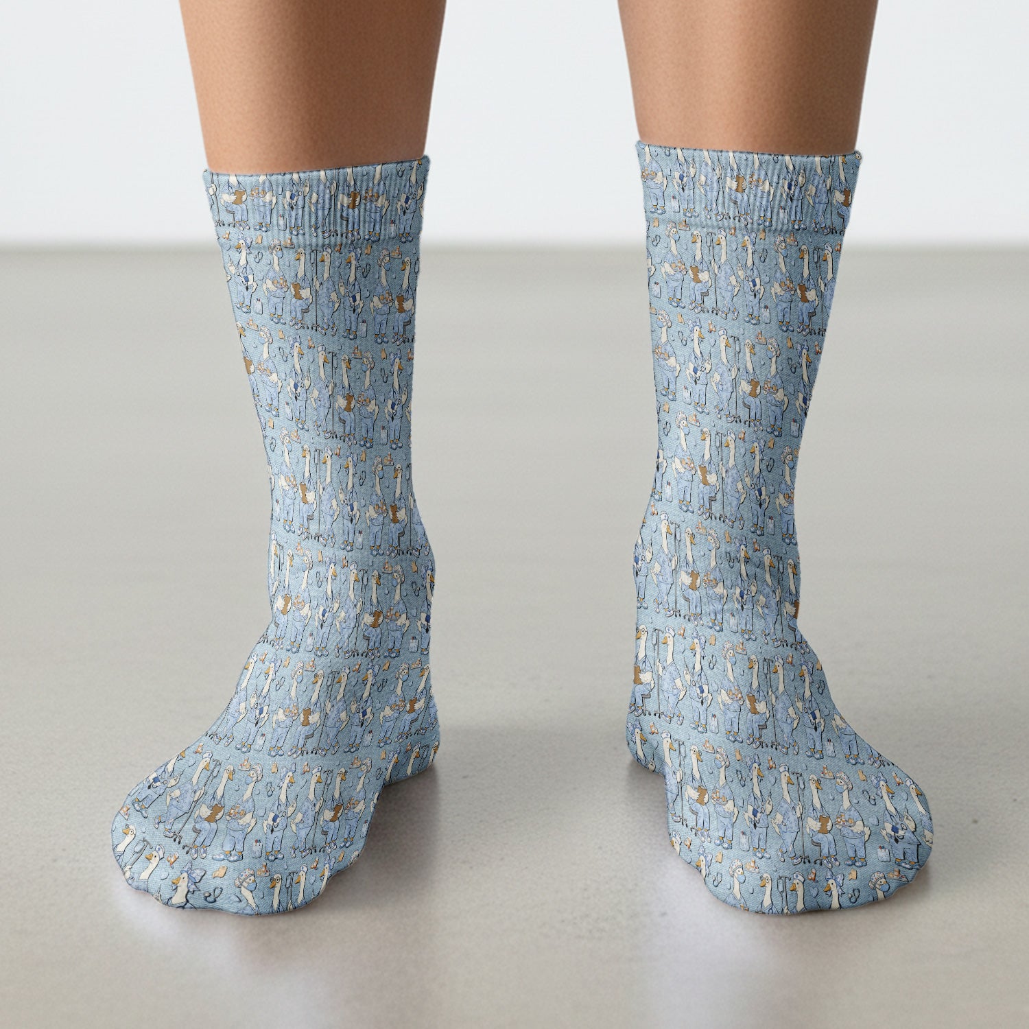 Cute Nurse Goose Working Pattern Socks, Adult Socks for Men and Women