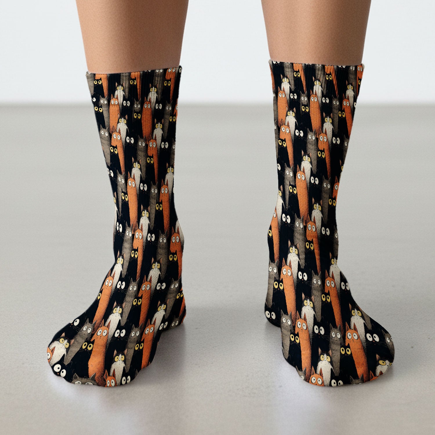 Black Cat Pattern Nurse Scrub Socks, Cat Lover Nurse Sock, Breathable Fabrics Nursing Uniform