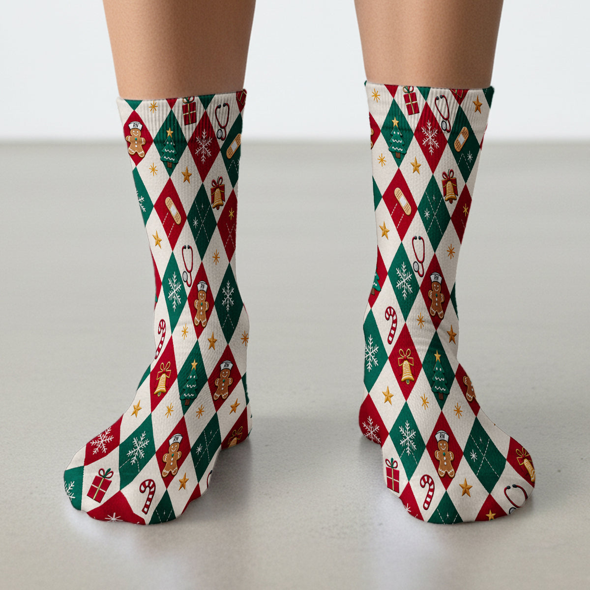 Christmas Gingerbread Nurse Argyle Socks, Adult Socks for Men and Women