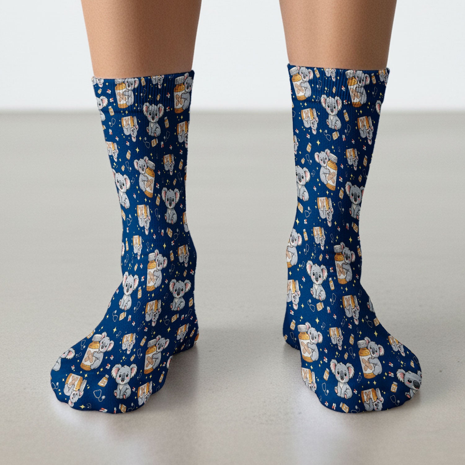 Cute Koala Nurse Bandage Medicine Print Socks,  Adult Socks for Men and Women