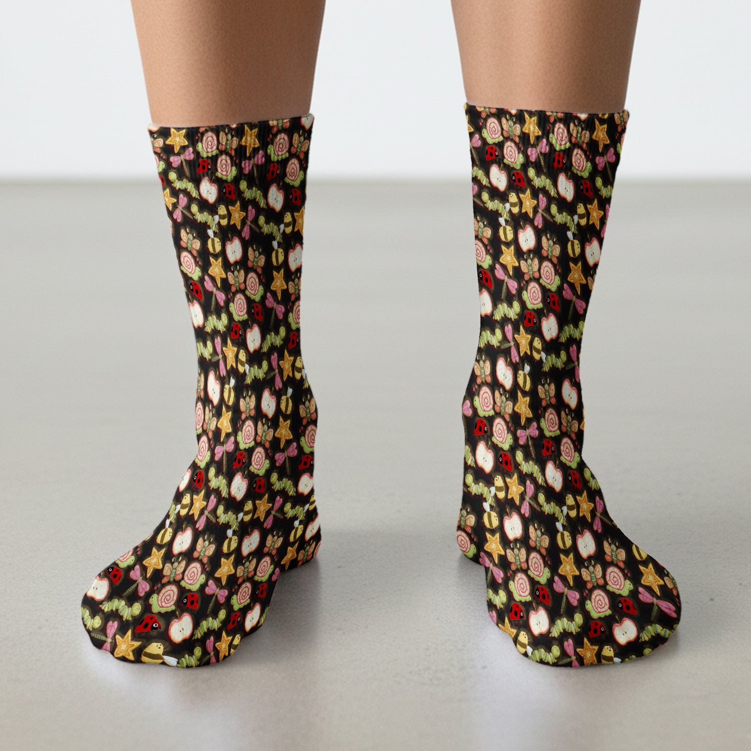 Cute Nurse Snail Ladybug Caterpillar Apple Garden Pattern Socks, Breathable Fabrics Medical Uniform