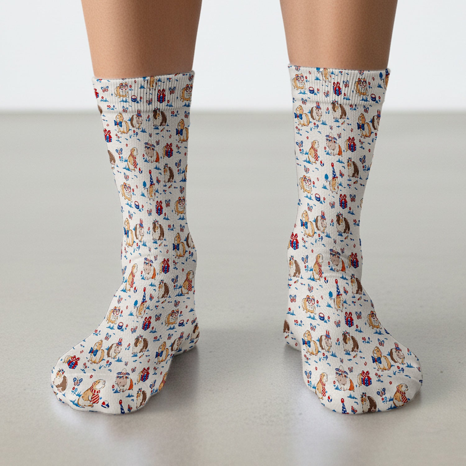 Patriotic Guinea Pig Celebration Pattern Socks, Adult Socks for Men and Women