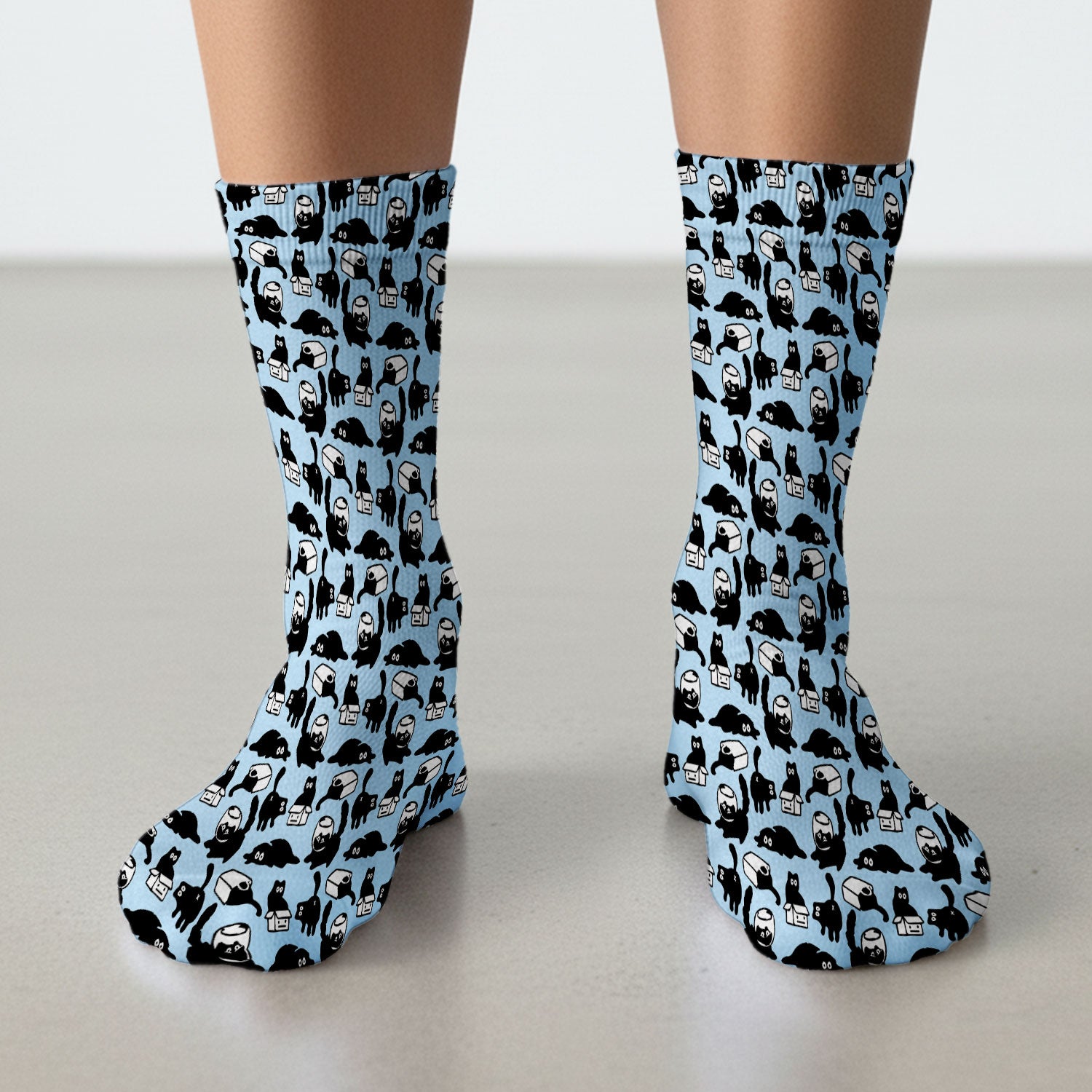 Dark Playful Cat Cartoon Pattern Medical Socks, Socks for Nurse Doctor