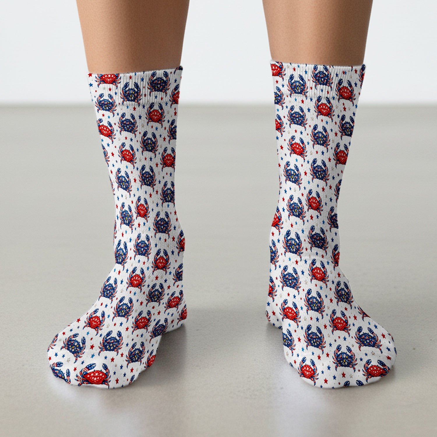 Patriotic Crab Stars Pattern Socks, Adult Socks for Men and Women