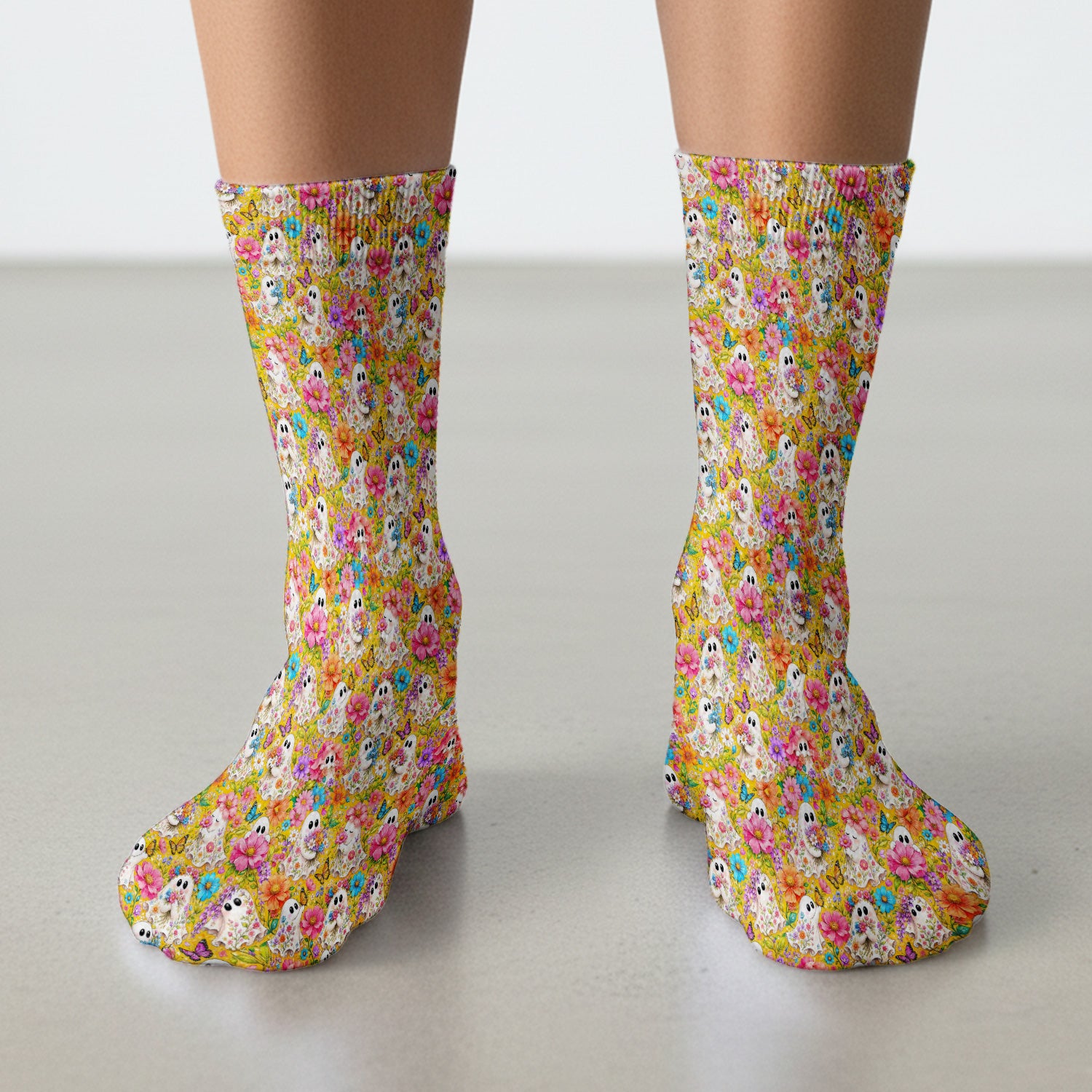 Cute Floral Ghosts And Butterflies Socks, Adult Socks for Men and Women